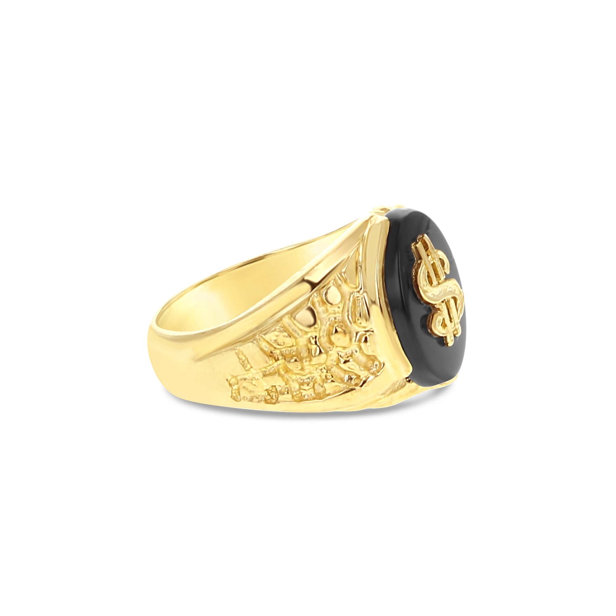 10k Yellow Gold Money Sign Onyx Signet Ring for Men - Stylish & Luxurious Statement Piece for Business, Wealth & Success