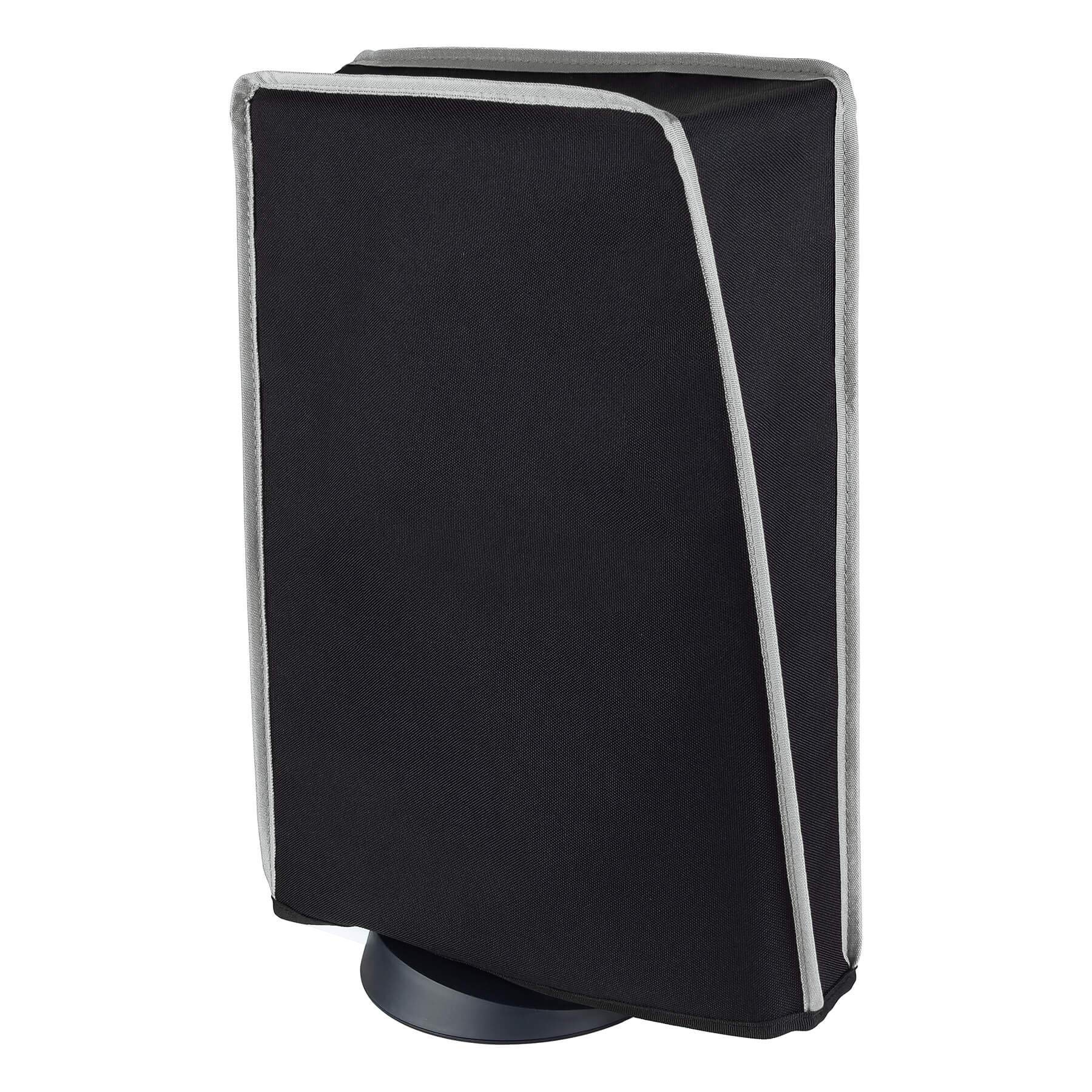 PlayVital Black Nylon PS5 Dust Cover with Soft Lining - Scratch-Resistant Waterproof Protective Sleeve for PS5 Console (Digital & Disc Edition) - Light Gray Trim - Perfect for Home Entertainment & Gaming Setups