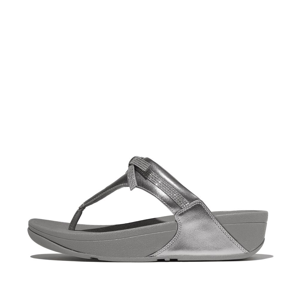 FitFlop Lulu Glitz Bow Leather Sandals for Women - Comfortable Metallic Silver Gladiator Sandals with Adjustable Straps | Perfect for Summer, Beach, Vacation and Casual Outfits