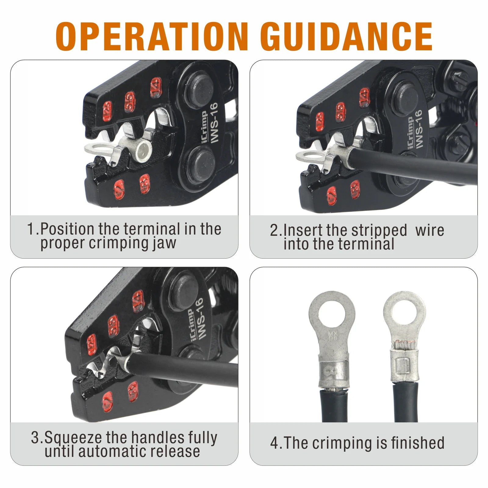 IWS 16 Non-Insulated Terminal Crimping Tool - Ratchet Wire Crimper for AWG22-6 Copper Butt Connectors & Splice Wires | Professional Electrical Tool for Automotive, Marine & Home Wiring Projects