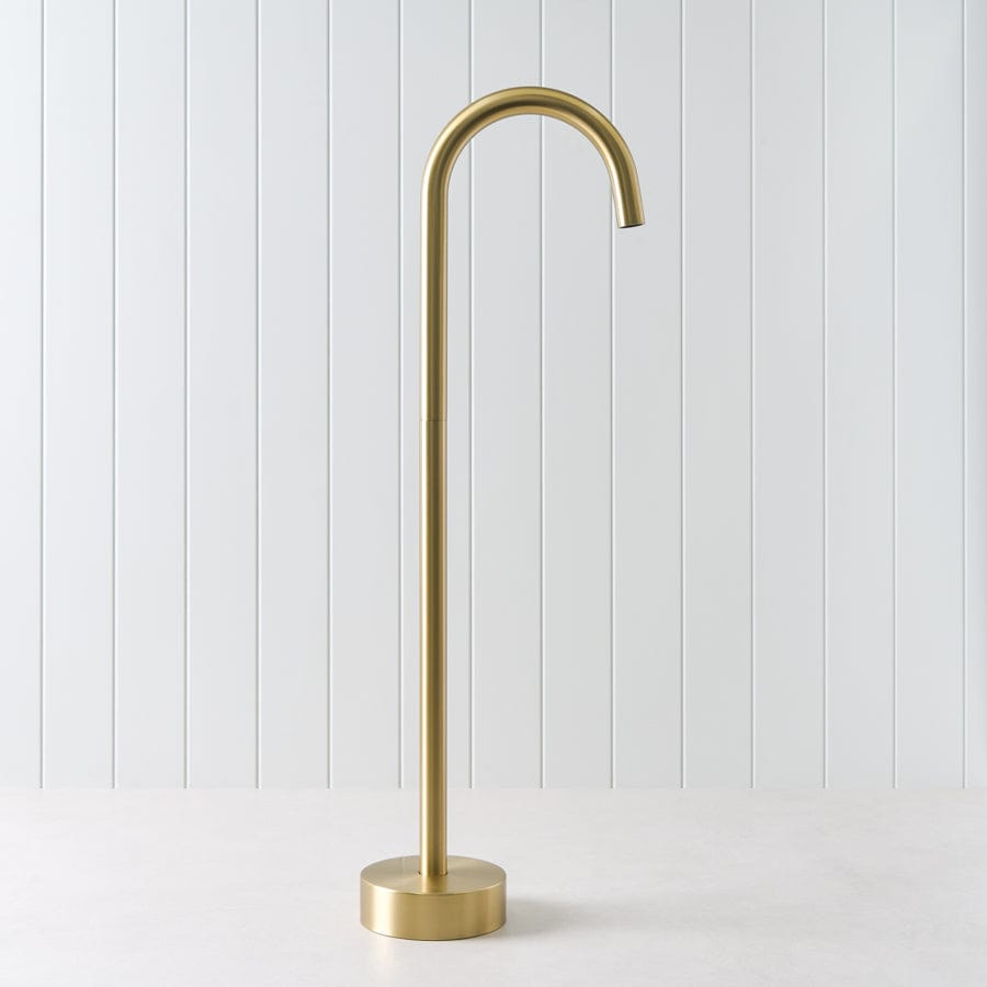 Freestanding Bath Spout Brushed Brass - Modern Waterfall Tub Faucet for Bathroom & Spa - Perfect for Luxury Home, Hotel, and Relaxation Spaces