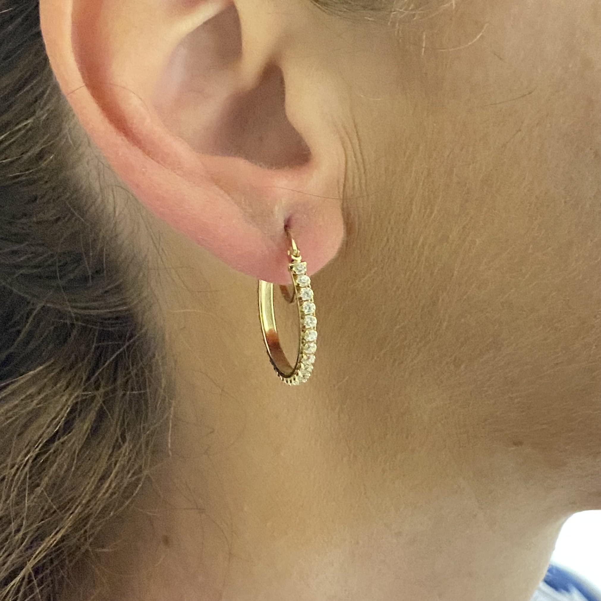 14K Solid Gold CZ Hoop Earrings for Women - Dainty Small & Large Cubic Zirconia Hoops - Perfect Christmas Birthday Gift for Her, Mom, Girlfriend (20mm Big Hoop) - Elegant Everyday Wear & Special Occasion Jewelry