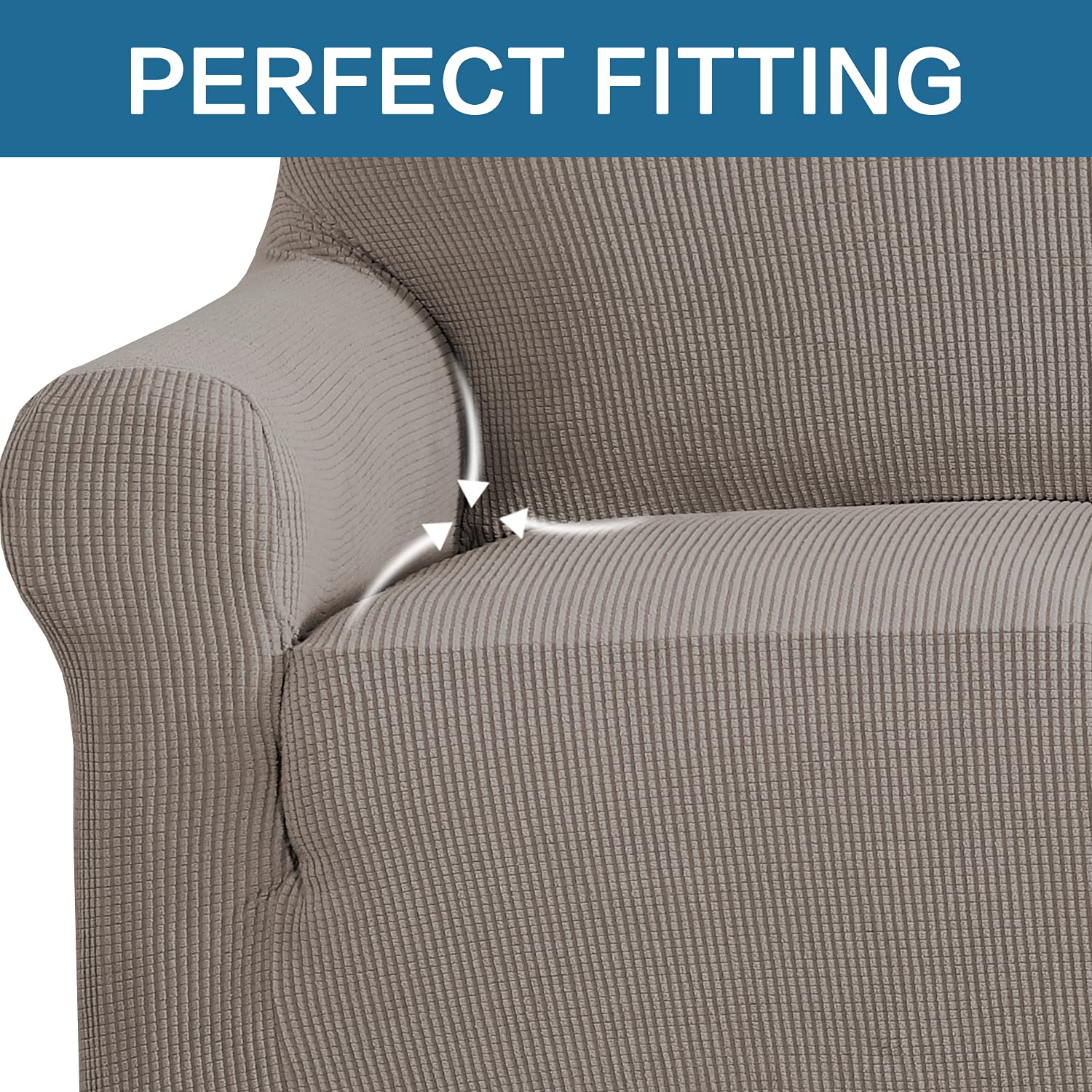 H.VERSAILTEX Stretch Sofa Cover for 2 Cushion Couch - Washable Elastic Bottom Jacquard Fabric Loveseat Cover (58