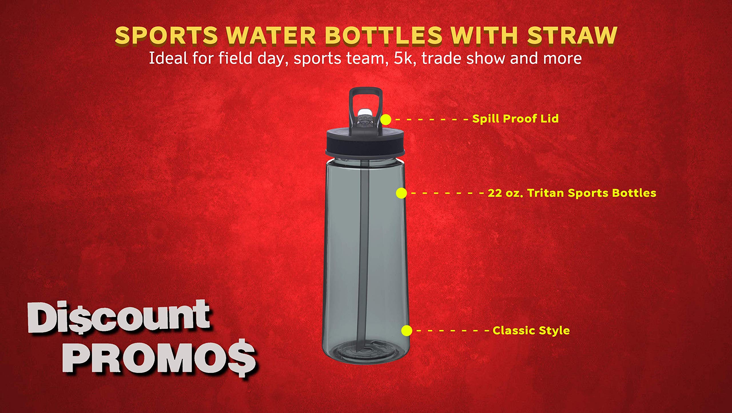 6-Pack 22oz Reusable Plastic Sports Water Bottles with Straw & Leak-Proof Lid - BPA-Free Gym, Hiking, Workout, Office & Travel Essentials - Charcoal Bulk Set for Active Lifestyle