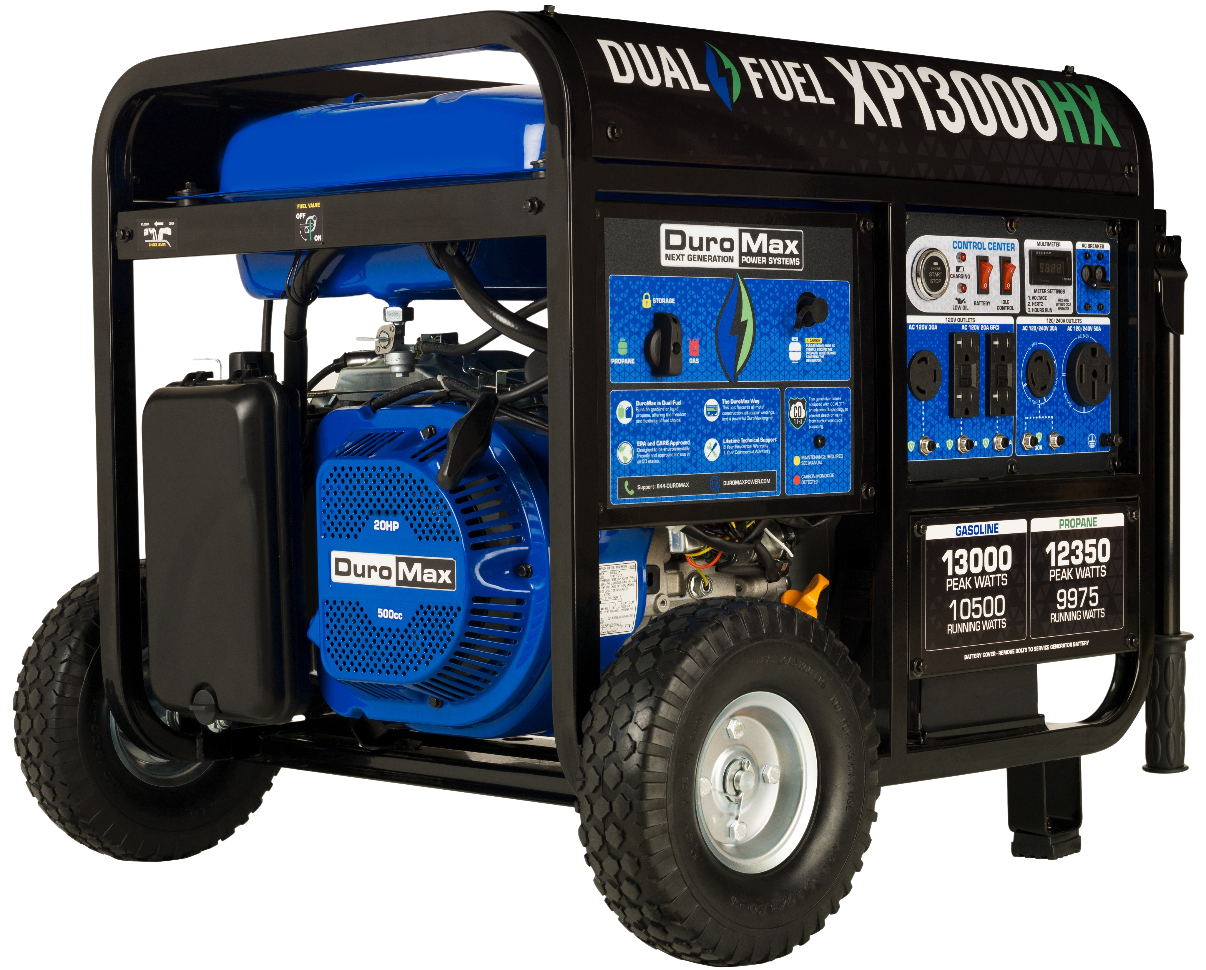 DuroMax XP13000HX 10500W/13000W Dual Fuel Portable Generator with CO Alert & Electric Start - Perfect for Home Backup Power, Camping & Emergency Use