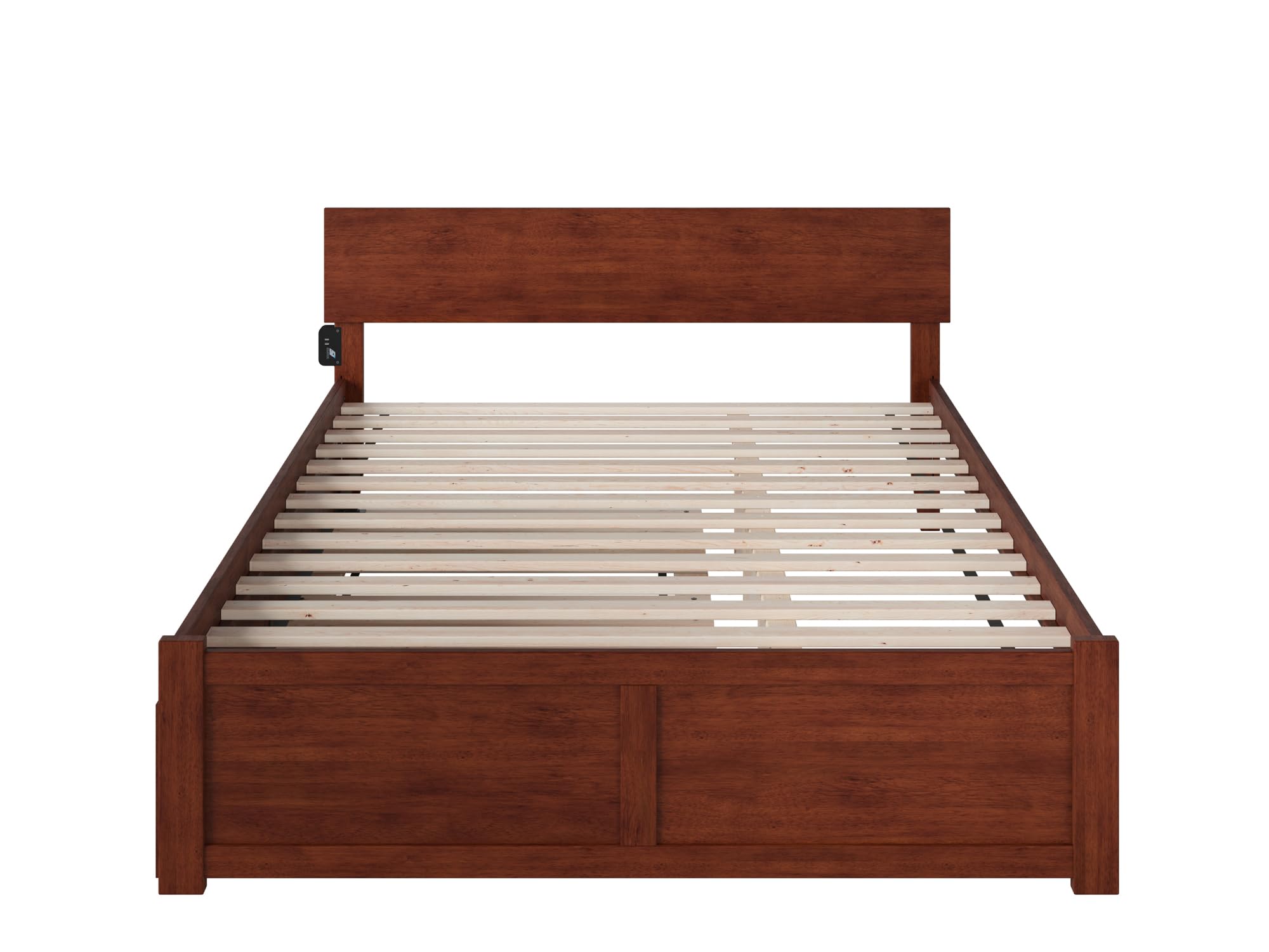 AFI Orlando Queen Size Platform Bed with Footboard & Twin XL Trundle in Walnut - Modern Solid Wood Bed Frame for Master Bedroom or Guest Room