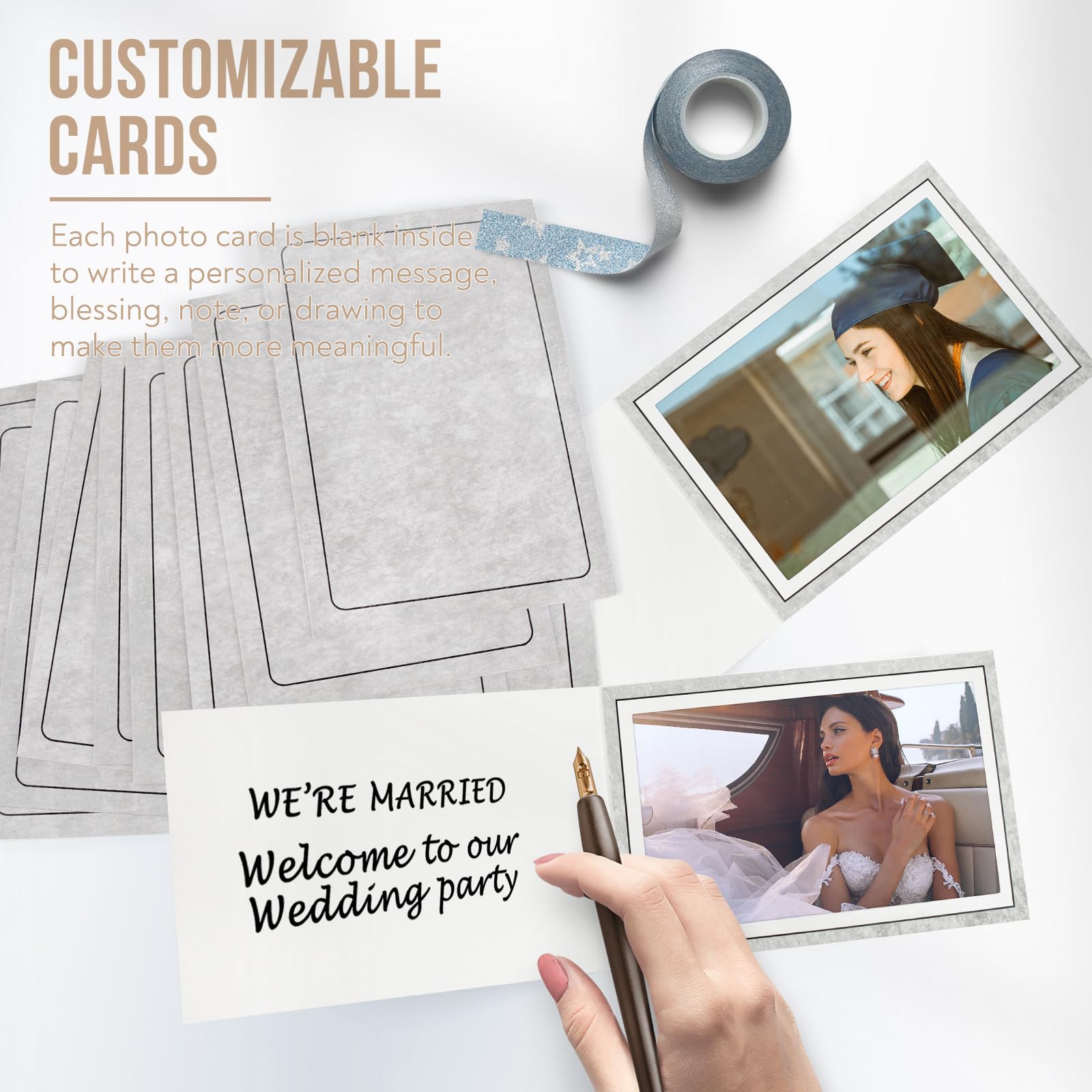 Golden State Art 100-Pack 4x6 or 6x4 Photo Folders - Cardboard Picture Frames & Paper Frame Cards for Greetings, Invitations - Perfect for Graduation, Christmas, Wedding Events (Grey) | Display Memories & Celebrate Special Occasions