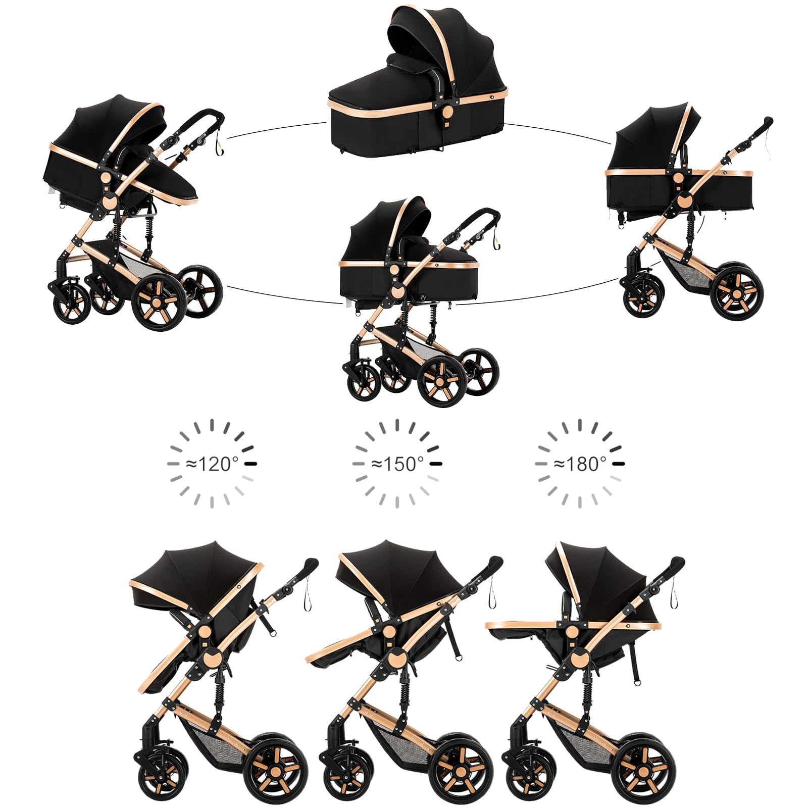 2 in 1 Convertible Baby Stroller with Bassinet & Seat Mode | Reversible Infant Stroller | One-Click Folding Lightweight Travel Stroller for Newborn & Toddler | Standard Pram Carriage (2US588-GREY) | Perfect for Shopping, Travel & Daily Walks