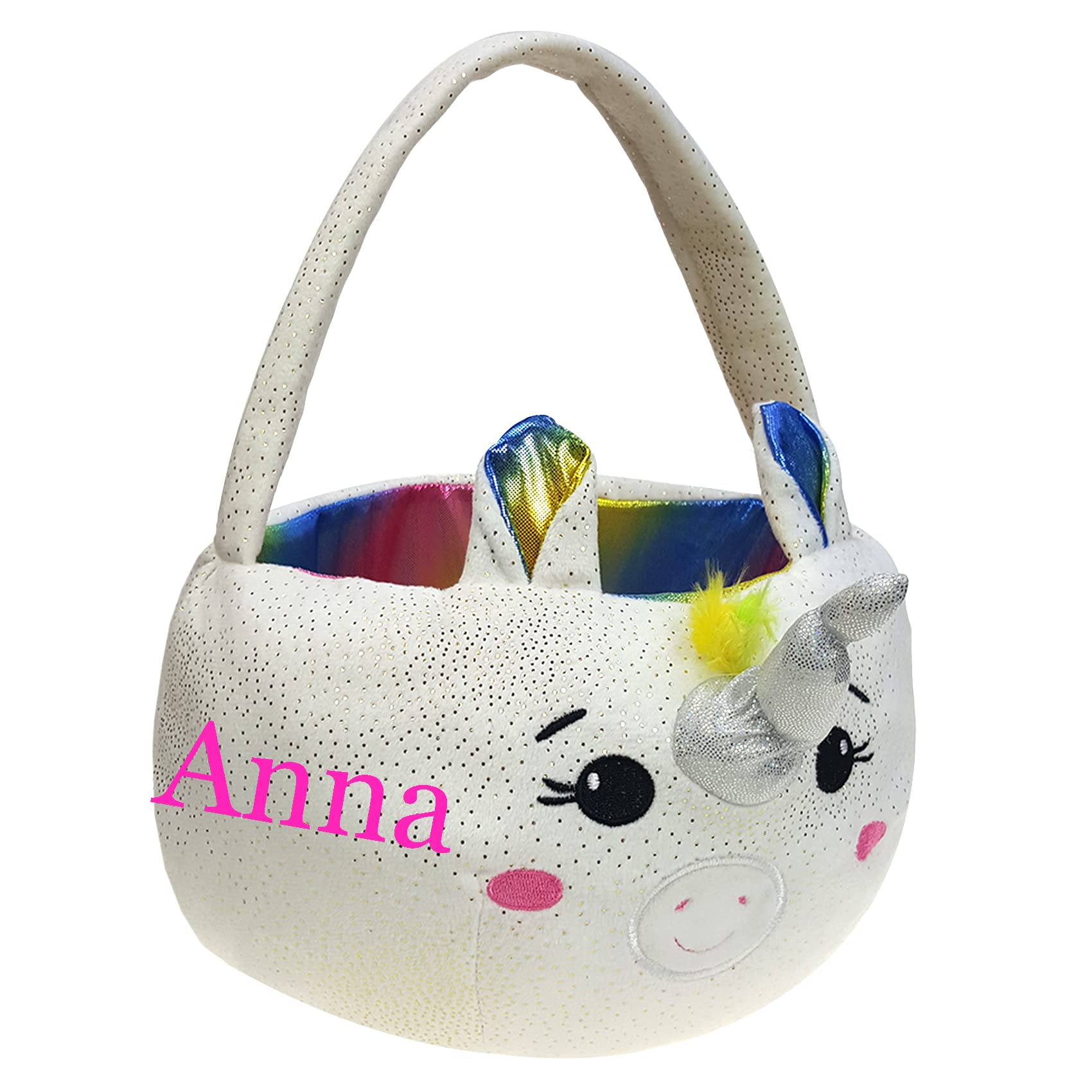Custom Personalized Easter Egg Hunting Basket - White Unicorn Easter Basket with Name Printing - Perfect for Easter Egg Hunts, Birthday Parties & Spring Celebrations