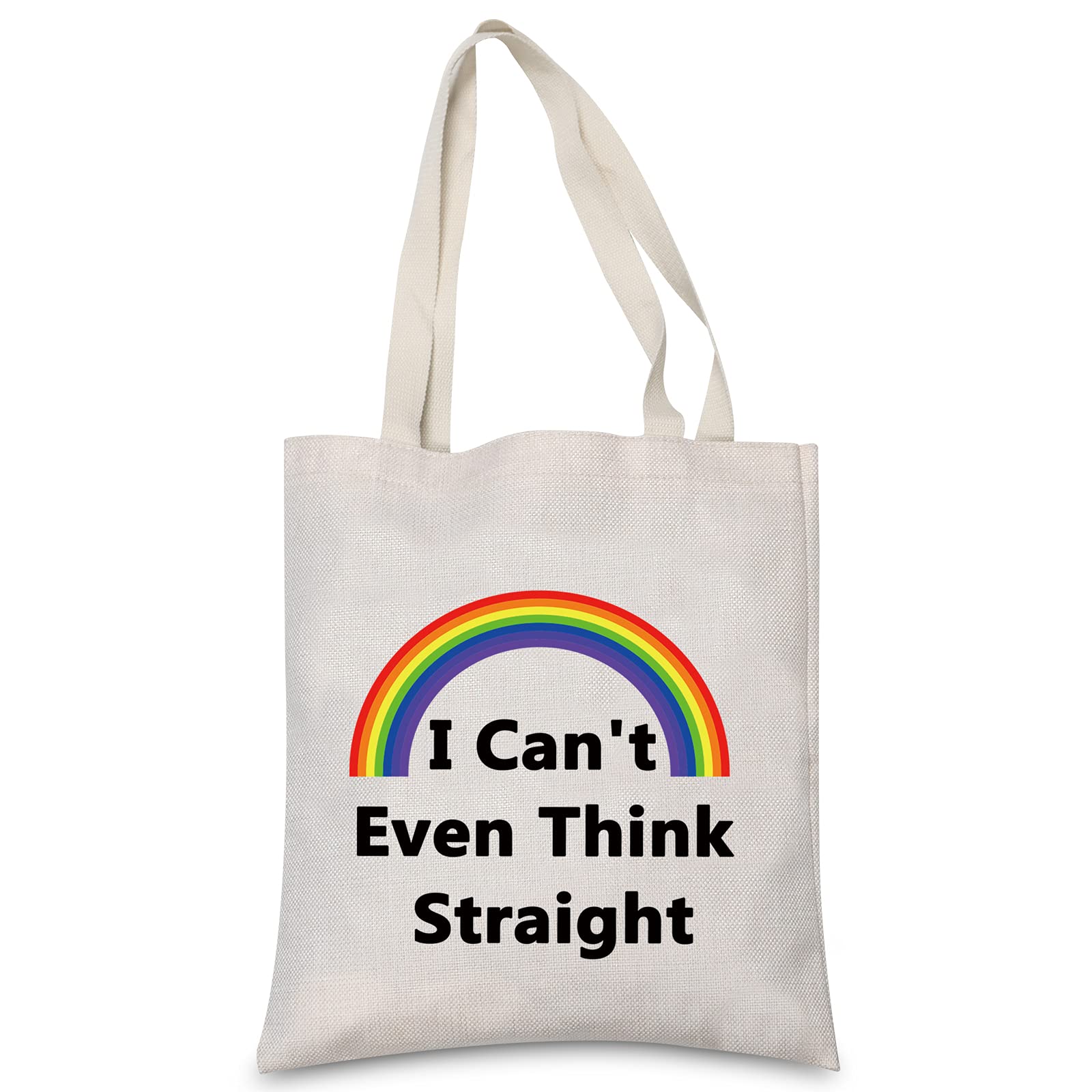 LEVLO Rainbow LGBT Pride Tote Bag - 'I Can't Even Think Straight' Funny Shopping Bag for Lesbian Gay Bisexual Transgender - Perfect Birthday Gift for Pride Month, LGBTQ+ Events & Daily Use
