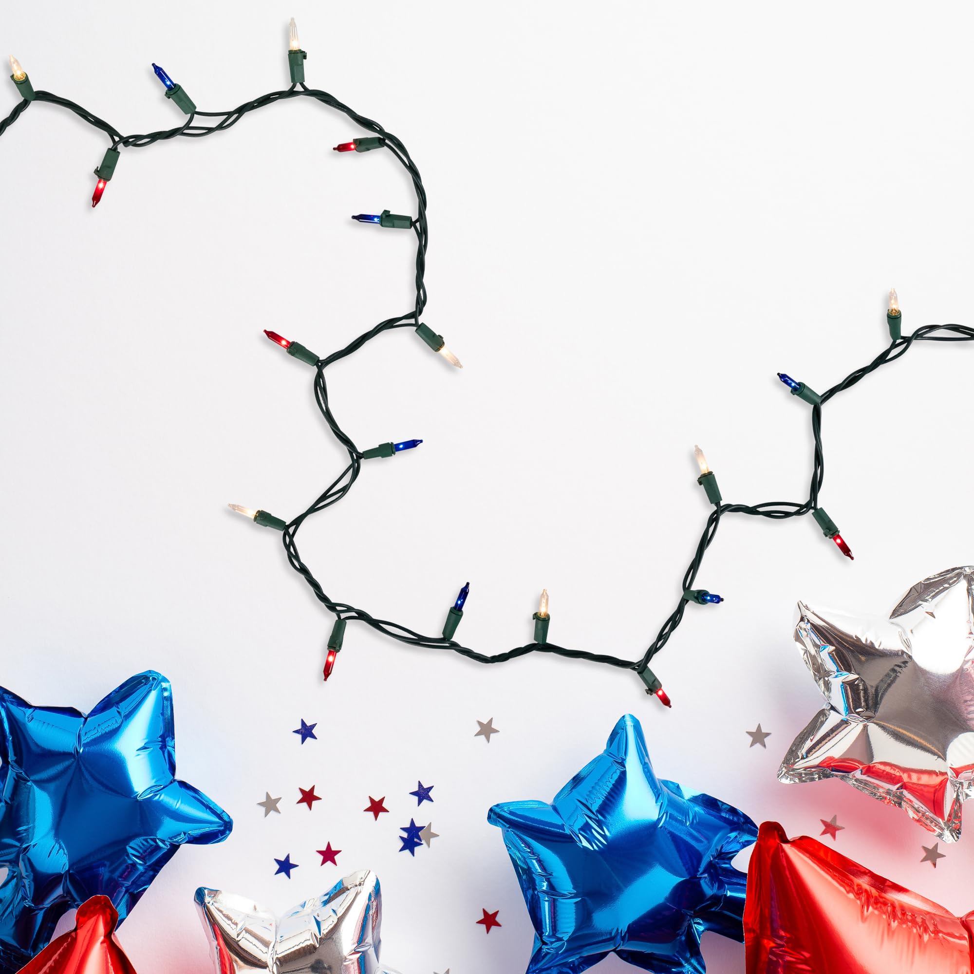 Mini Christmas String Lights - Red, White & Blue Patriotic Decor - 20.25ft Green Wire with 100 LED Bulbs - Perfect for Holiday Tree, Party, Wedding & Outdoor Decorations
