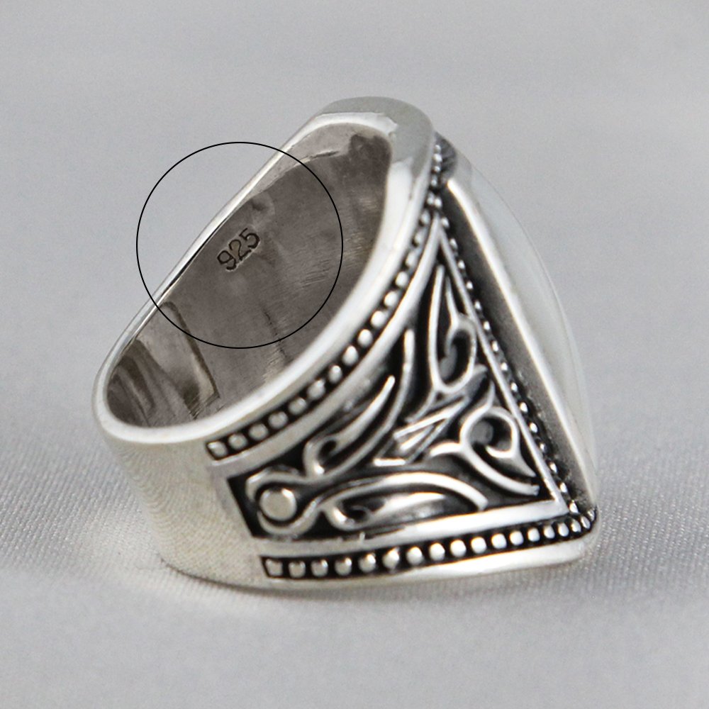 VY JEWELRY 925 Sterling Silver Onyx or Shell Men's Ring for Wedding, Engagement & Fashion - Handcrafted in Thailand - Durable & Hypoallergenic Jewelry Gift for Him