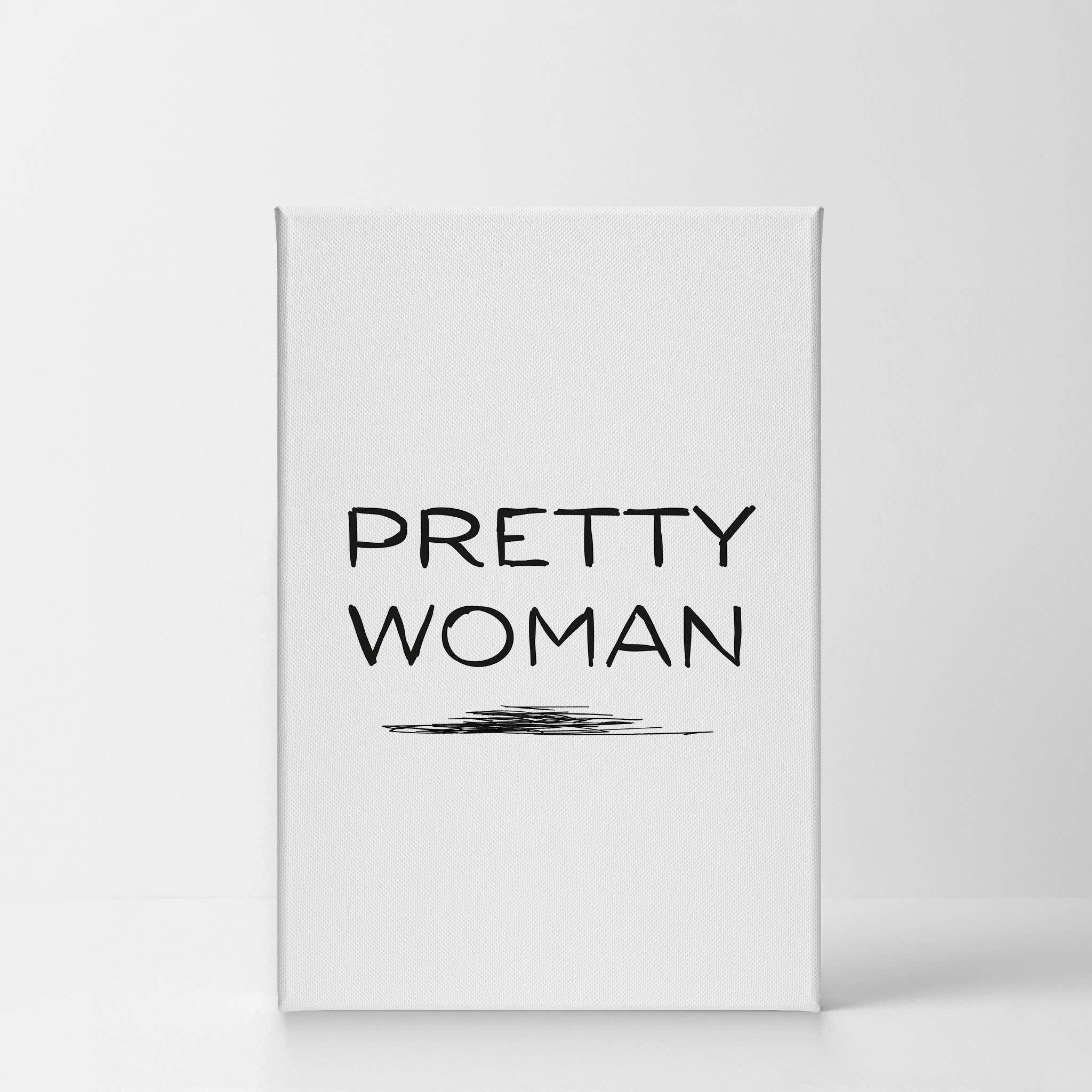 Pretty Woman Motivational Quote Black Hand Lettering Glam Fashion Canvas Wall Art - 36x24 Inch Ready to Hang Print for Office, Bathroom, Teen Girls Room, Women's Dorm & Living Room Decor - Inspirational Home & Gift Idea