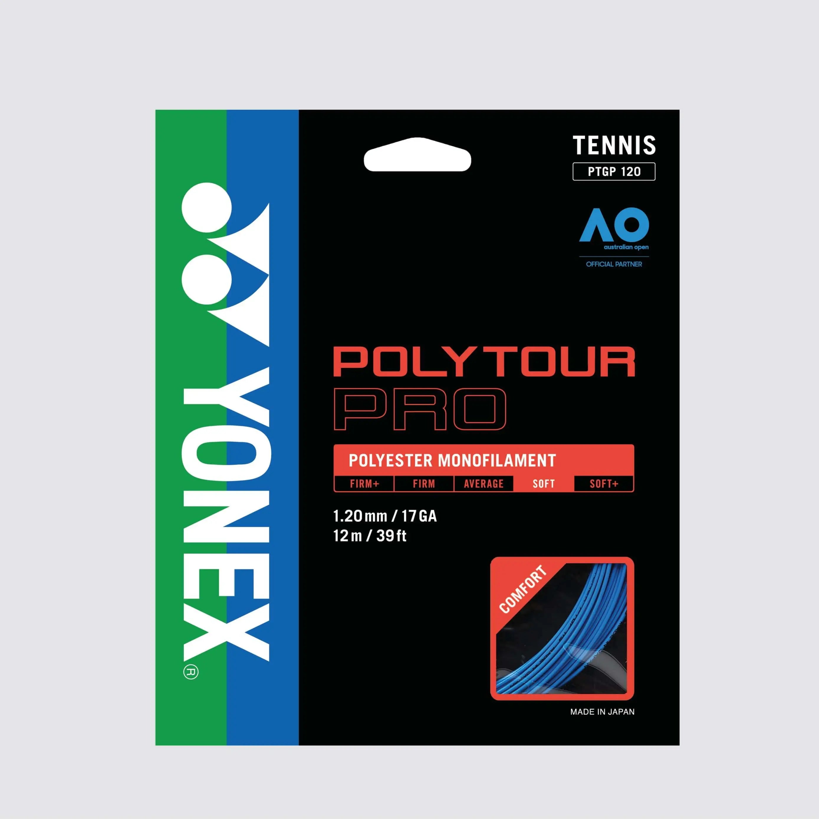 Yonex Polytour Pro 120 Tennis String 17 Gauge - High Performance Polyester String for Spin & Control - Perfect for Competitive Tennis Players & Tournament Play