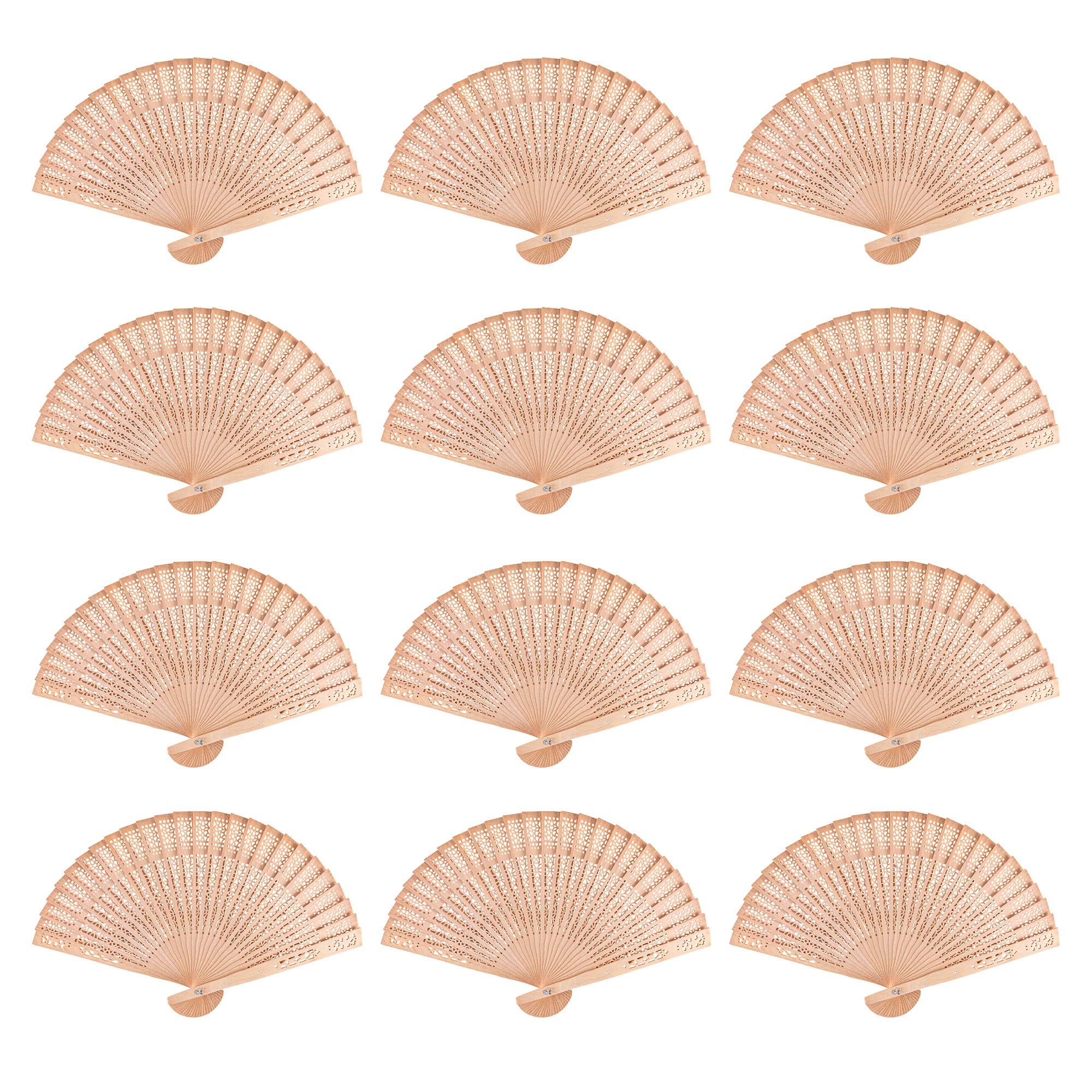 Chinese Sandalwood Scented Wooden Folding Fans - 12 Pack Handheld Wedding Decoration, Birthday Party Favors, Home Decor & Cultural Gifts - Perfect for Asian Themed Events, Tea Ceremonies and Summer Cooling