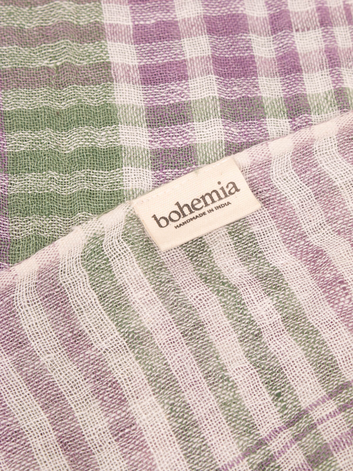 Linen Scarf for Women - Soft & Lightweight Sage and Lilac Check Pattern - Perfect for Spring, Summer, and Fall Outfits, Travel, and Gift Giving