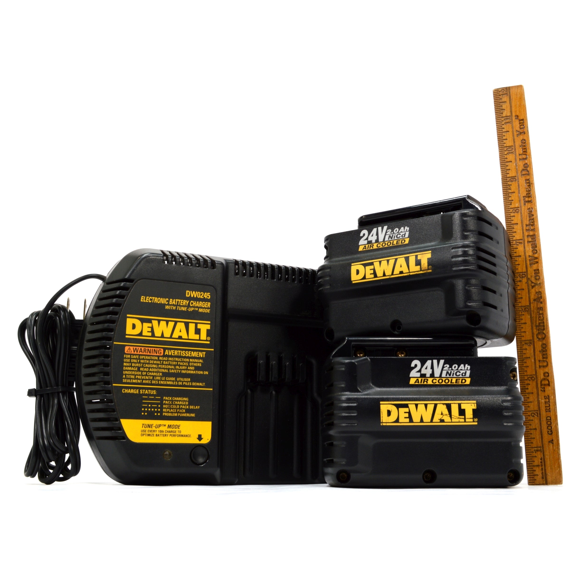 DeWALT DW0245 Charger with Tune Up Mode & 2x 24V NiCd Battery Packs - Premium Power Tool Charging Solution for DeWALT Cordless Drills & Tools - Perfect for Construction Sites, DIY Projects & Home Workshops