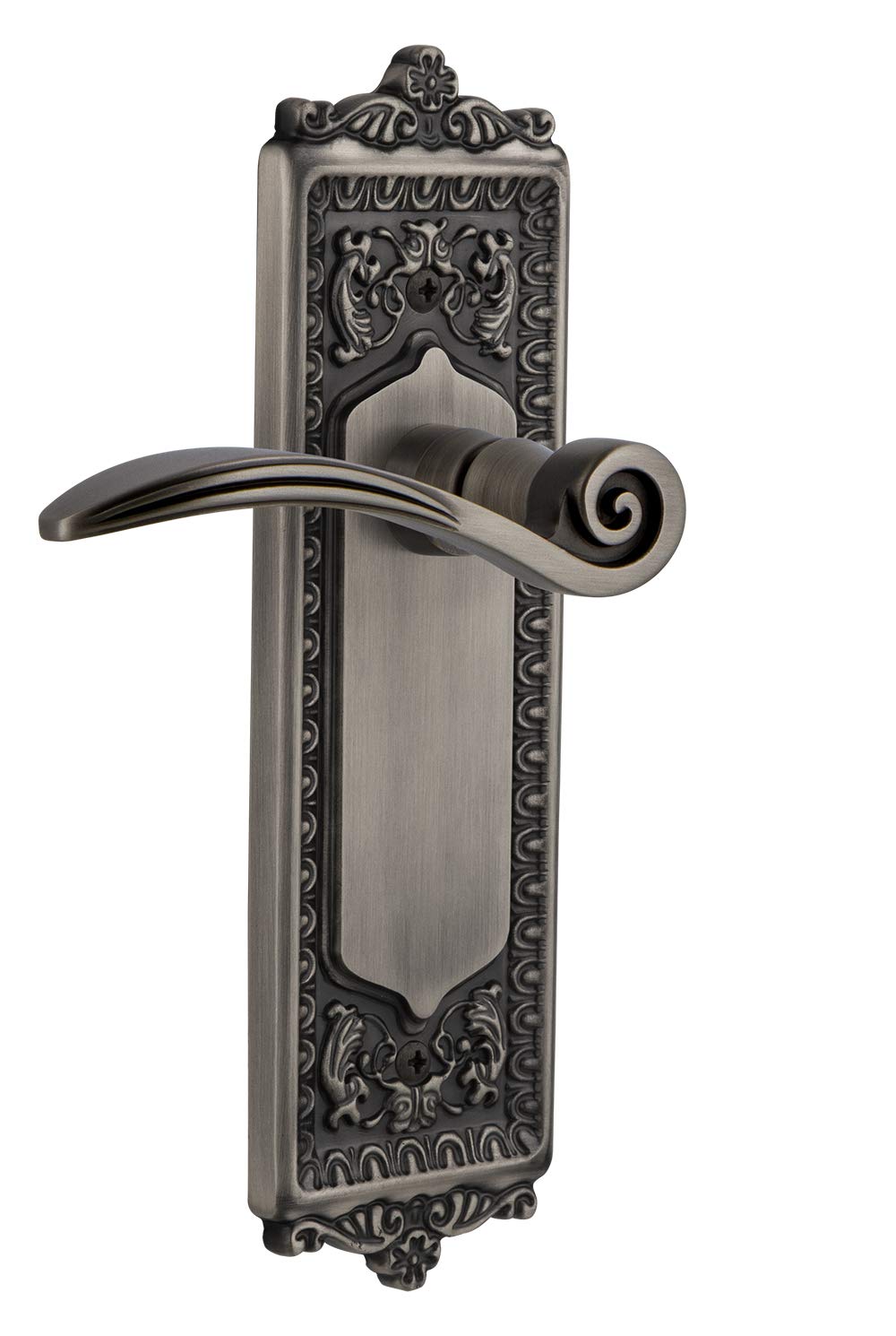 Nostalgic Warehouse Egg & Dart Plate Double Dummy Swan Lever in Antique Pewter - Vintage Style Door Handle for Classic Home Decor & Restoration Projects | Perfect for Victorian, Colonial & Traditional Interior Design