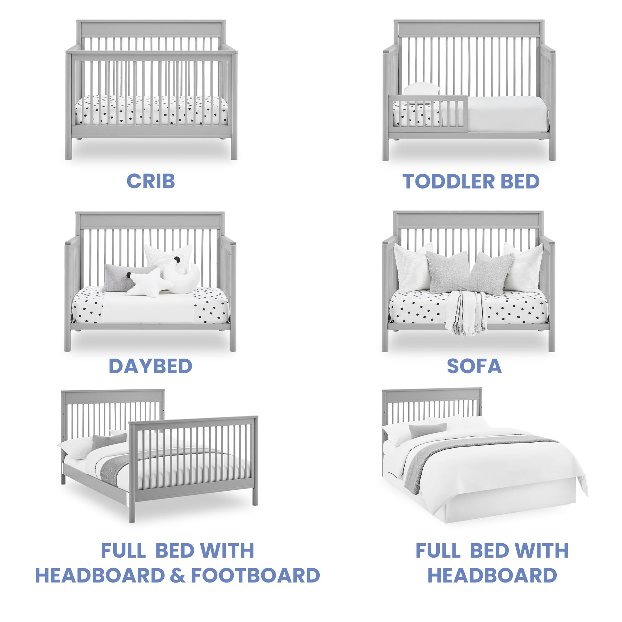 Delta Children 6-in-1 Convertible Crib - Grey | Nursery Bedroom Furniture | Baby Crib to Toddler Bed, Daybed & Full-Size Bed Conversion | Safe & Durable for Newborn to Teen Years