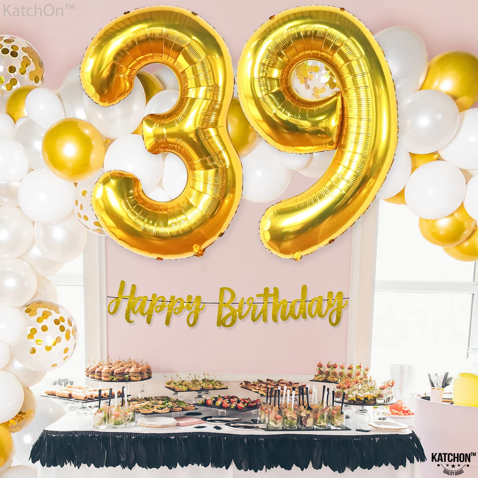 KatchOn 40 Inch Gold Number 39 Balloons - Giant 39th Birthday Decorations for Men & Women | Party Supplies for Anniversary, Milestone Celebration, Photo Backdrop