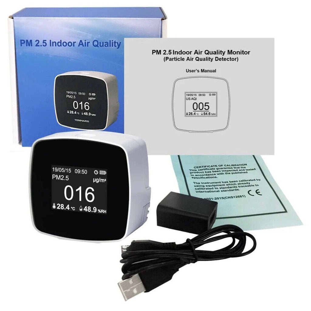 PM 2.5 Air Quality Monitor for Home - Indoor Air Pollution Detector with Real-Time PM2.5/PM10 Measurement - Perfect for Bedroom, Office & Nursery Air Quality Monitoring