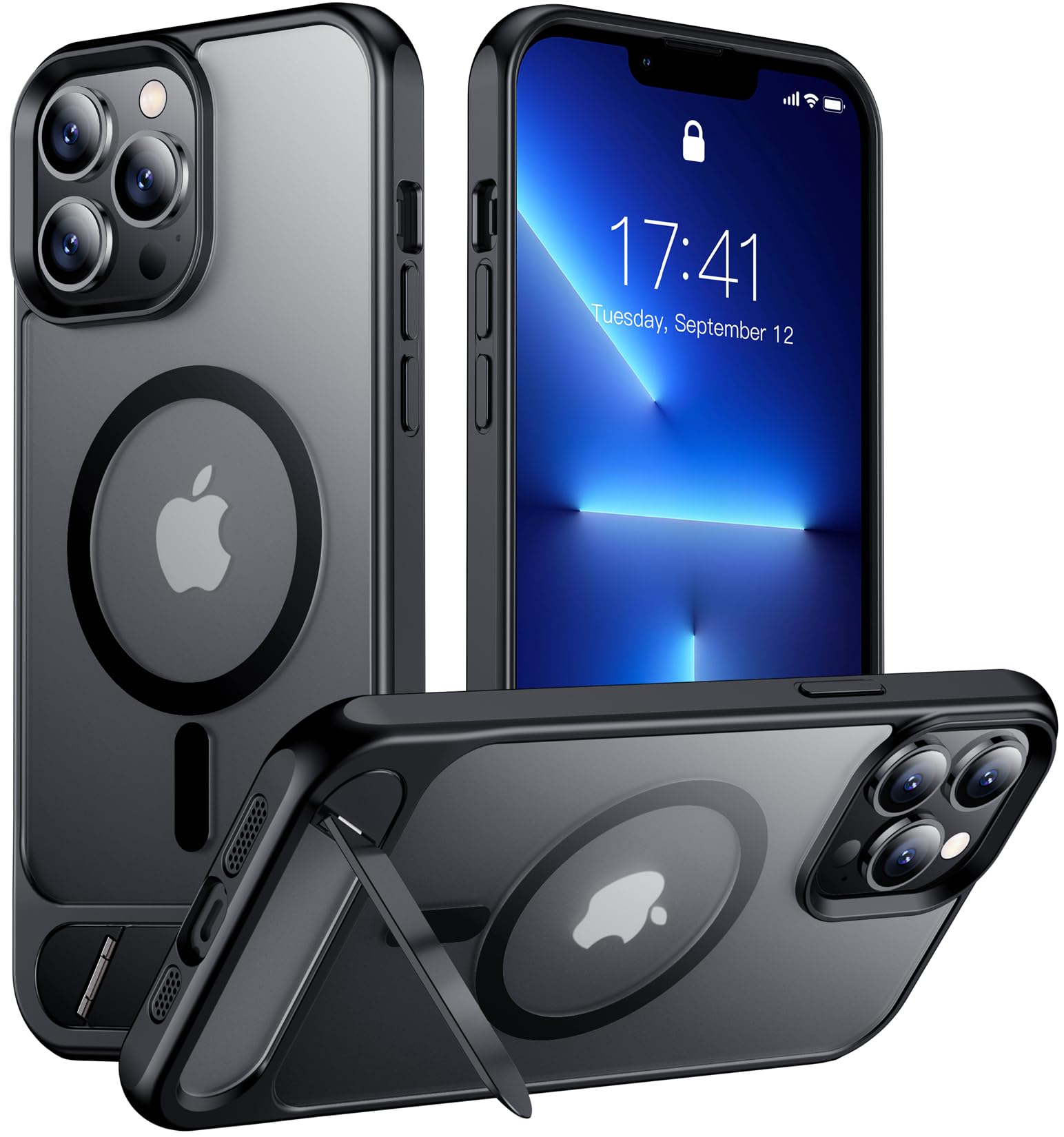 Red2Fire Ultra Strong Magnetic iPhone 13 Pro Max Case with MagSafe Compatibility | Military-Grade Drop Protection | Built-in Adjustable Kickstand | Perfect for Workouts, Travel & Daily Use - Black