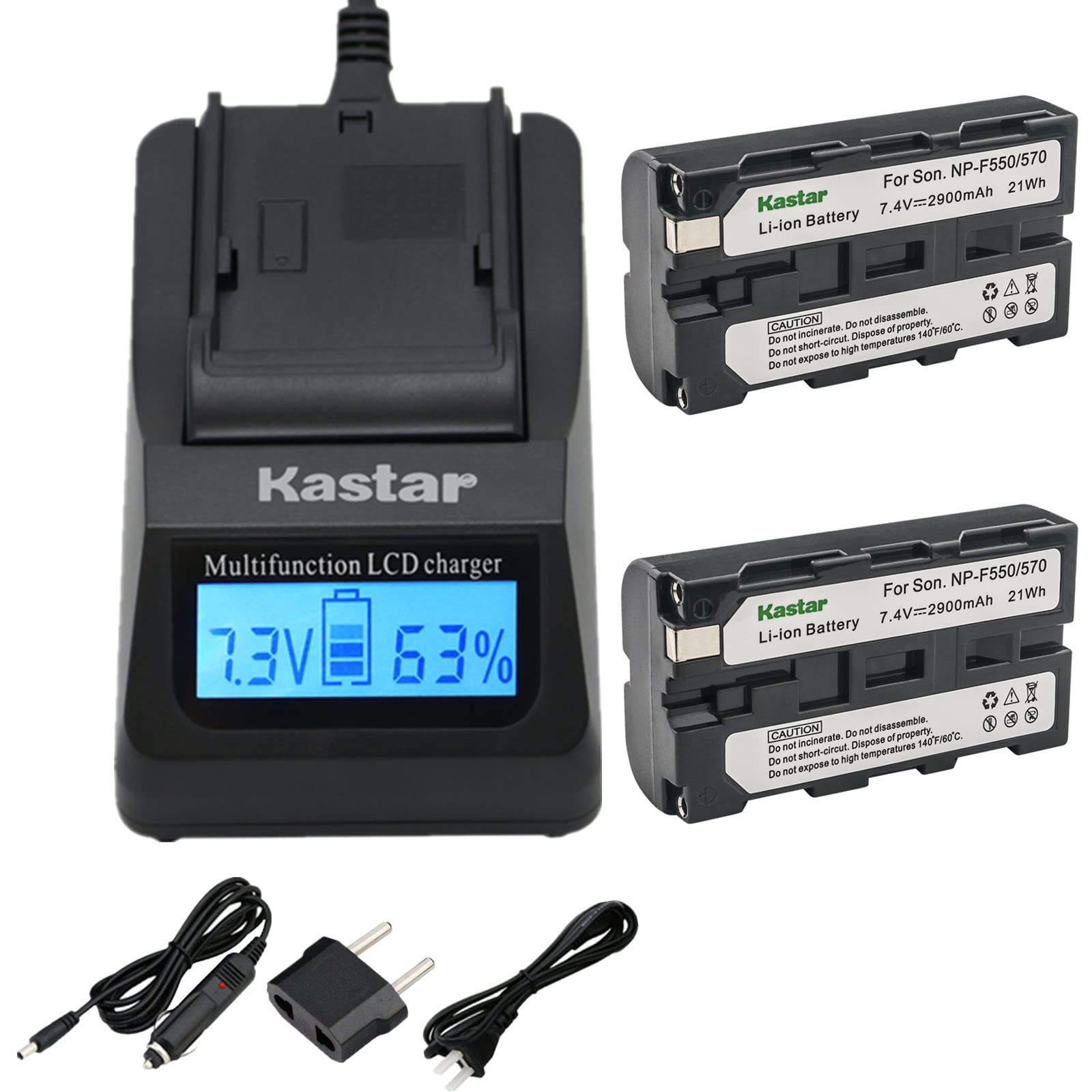 Kastar 2-Pack NP-F570 NP-F550 NP-F530 NP-F330 Replacement Batteries with Fast Charger for Sony Camcorders & CCD Cameras - Compatible with CCD-RV100, CCD-SC5, CCD-SC9, CCD-TR Series & LED Video Lights (CN-126, CN-160, CN-216, CN-304, YN 300, VL600) - Perfect for Travel Vlogging, Wedding Filming, and Outdoor Photography