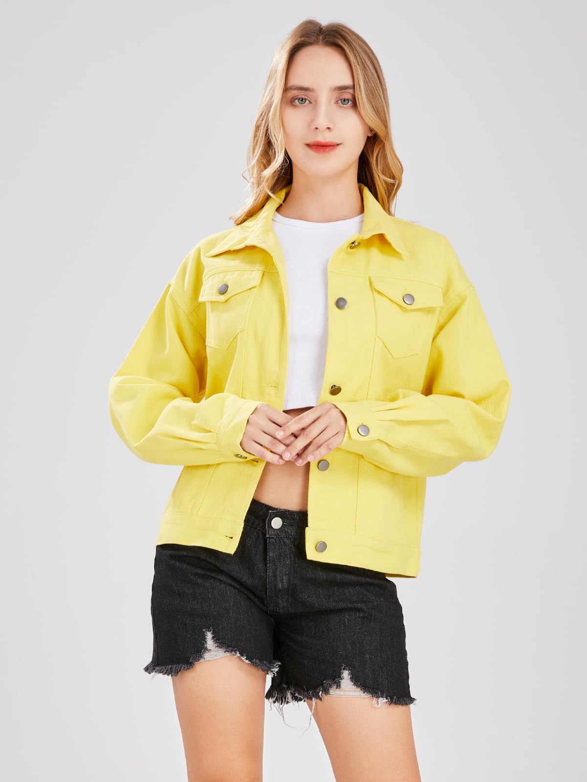 ebossy Women's Candy Color Denim Jacket - Relaxed Fit Casual Jean Trucker Jacket for Spring & Fall | Perfect for Streetwear, Weekend Outings & Layering