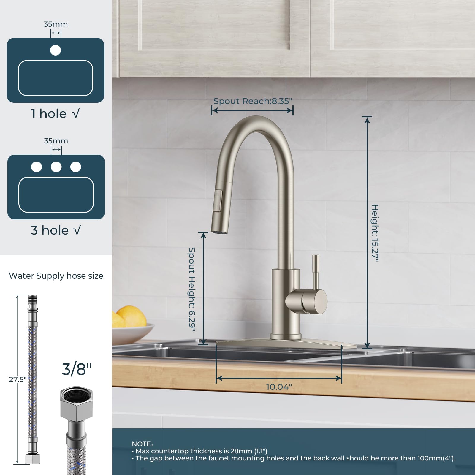 FORIOUS Touchless Kitchen Faucet with Pull Down Sprayer - Smart Motion Sensor Single Handle Sink Faucet in Brushed Nickel, 1 or 3 Hole Installation for Farmhouse, RV, Laundry Room - Ideal for Hands-Free Dishwashing, Cooking, and Pet Care