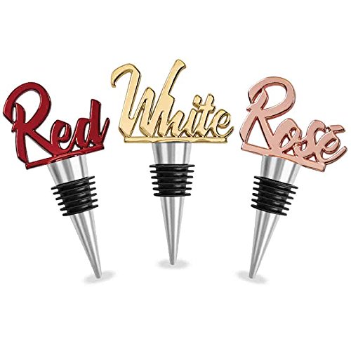 Premium Wine Stopper Set of 3 - Classic Red, White & Rose Design - Perfect for Weddings, Parties & Home Entertaining - Airtight Seal for Wine Preservation