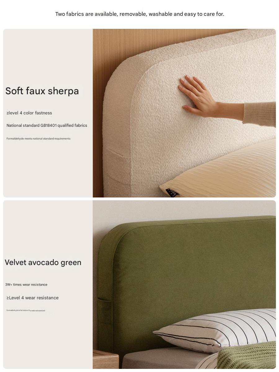 Premium Oak Solid Wood Lamb Fleece Soft Suspension Cream Bed - Cozy & Supportive Sleeping Solution for Modern Bedrooms, Guest Rooms & Nursery Decor