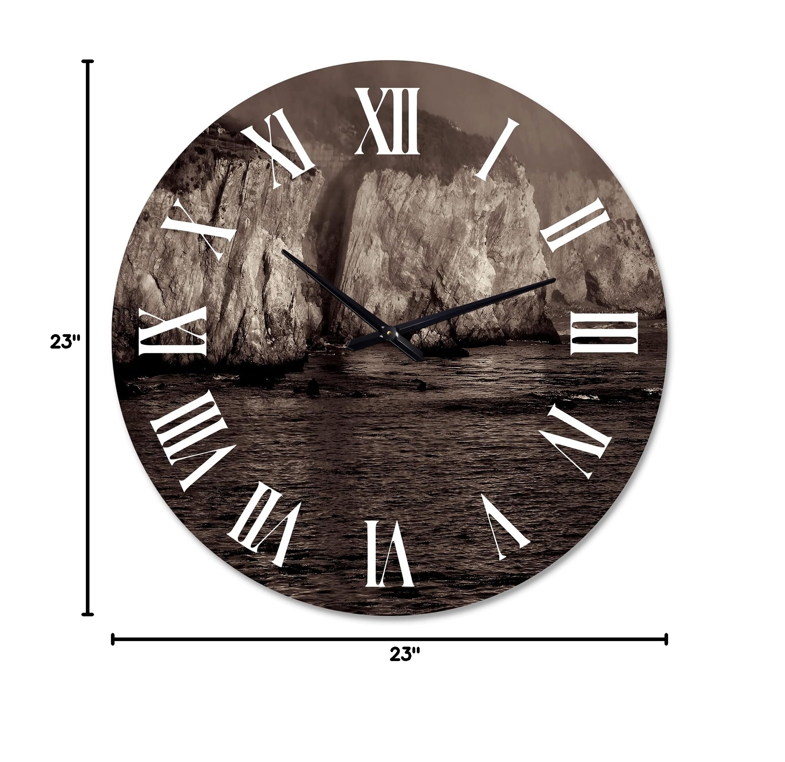 DesignQ Modern Gold Cliffs in The Fog Large Wall Clock - Nature-Inspired Office Decor & Home Wall Art - Perfect for Living Room, Bedroom, and Workspace Décor