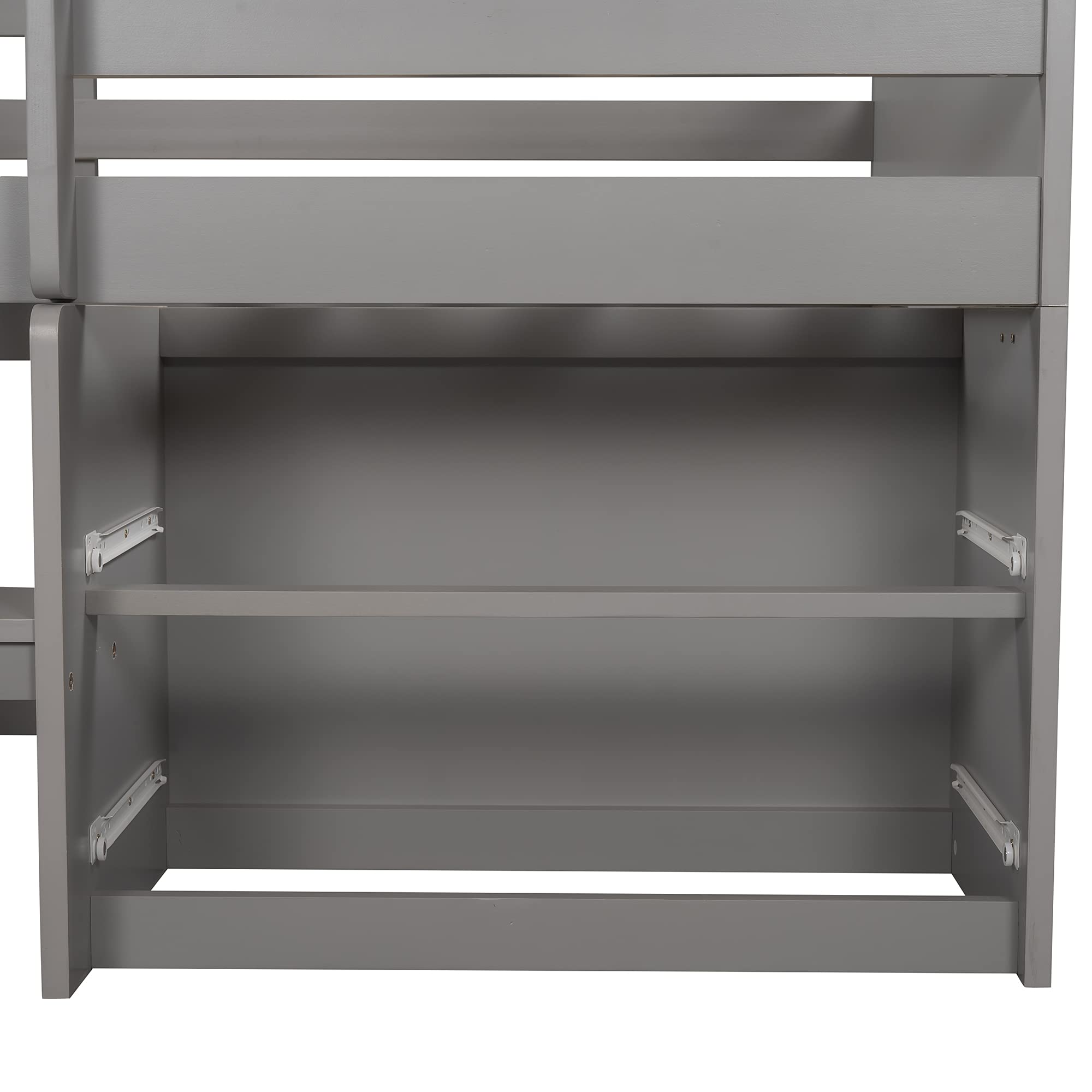 Twin Size Low Loft Bed for Kids & Teens - Solid Wood Loft Bed with 2 Shelves, 2 Drawers & Safety Guard Rail - Space-Saving Bedroom & Dorm Furniture - Perfect for Small Rooms & College Dorms (Gray)