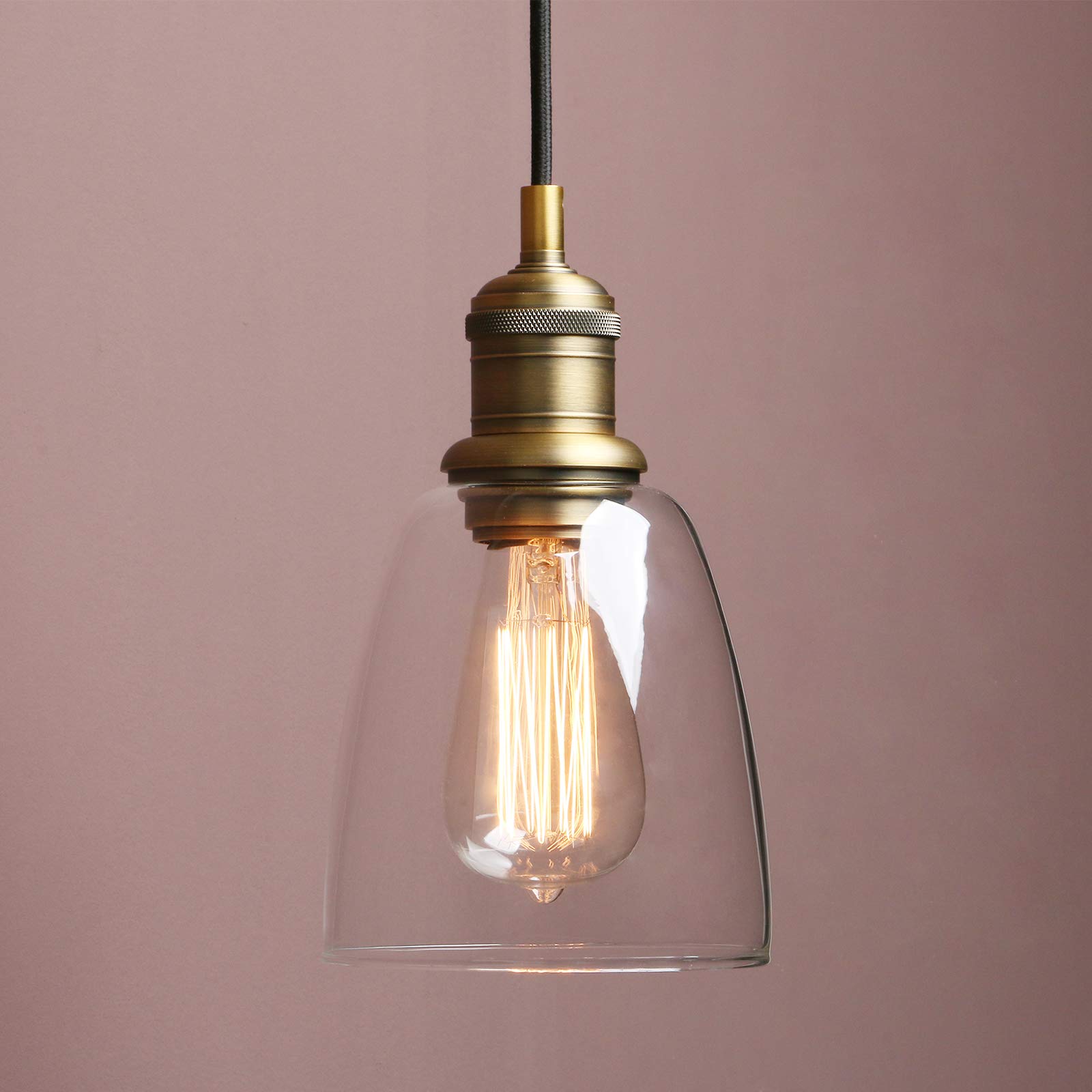 Vintage Industrial Pendant Light Fixture - 1-Light Semi Flush Mount Ceiling Lamp with Clear Seeded Glass Shade for Kitchen, Bathroom, Porch, Living Room, Hotel, Bar & Foyer | Antique Style Lighting for Home & Commercial Spaces