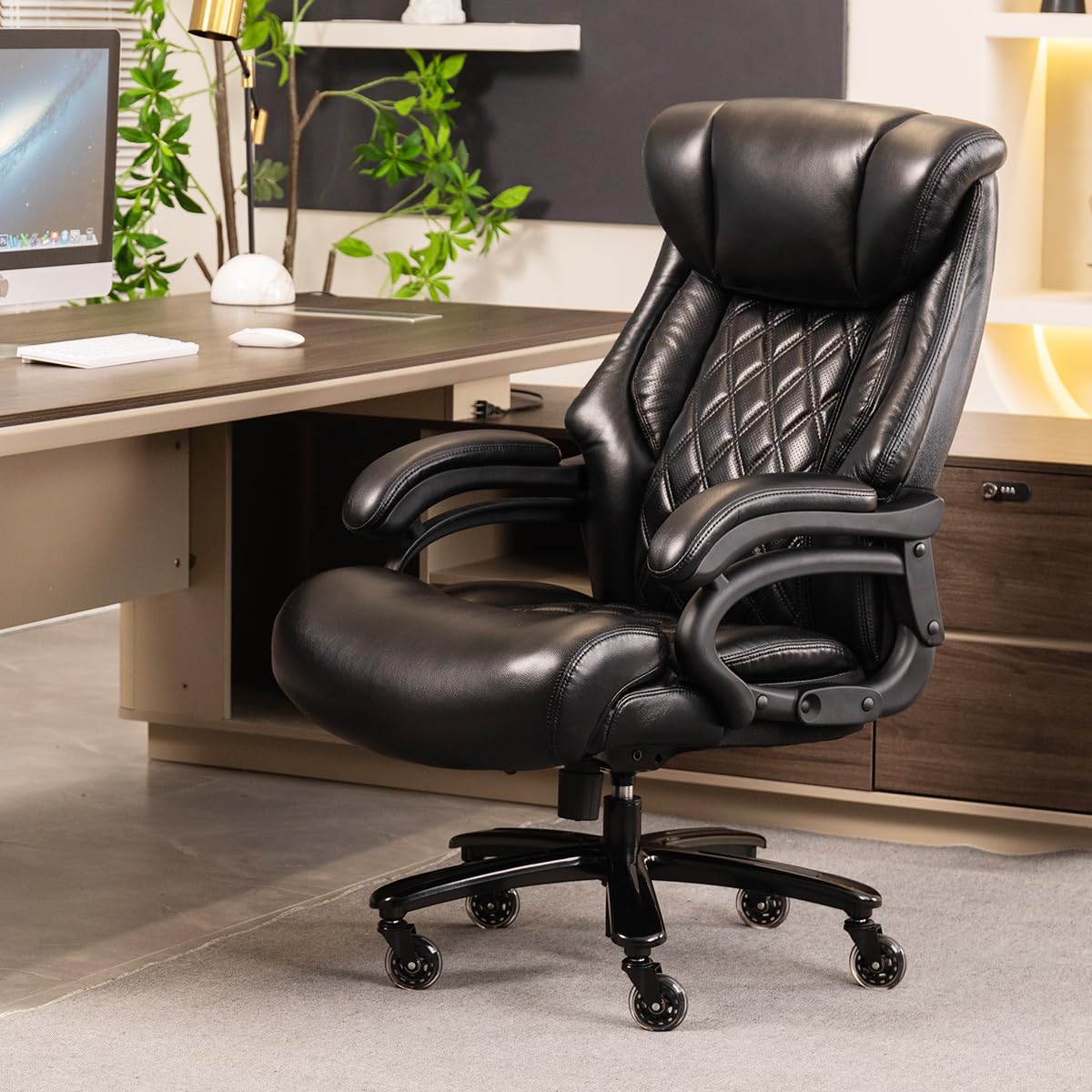 500lbs Heavy Duty Big and Tall Office Chair - Wide Spring Seat Executive Desk Chair with 360 Swivel & Heavy Duty Casters - Large Size Computer Chair for Home Office (Black) - Perfect for Plus-Size Professionals and Long Work Sessions