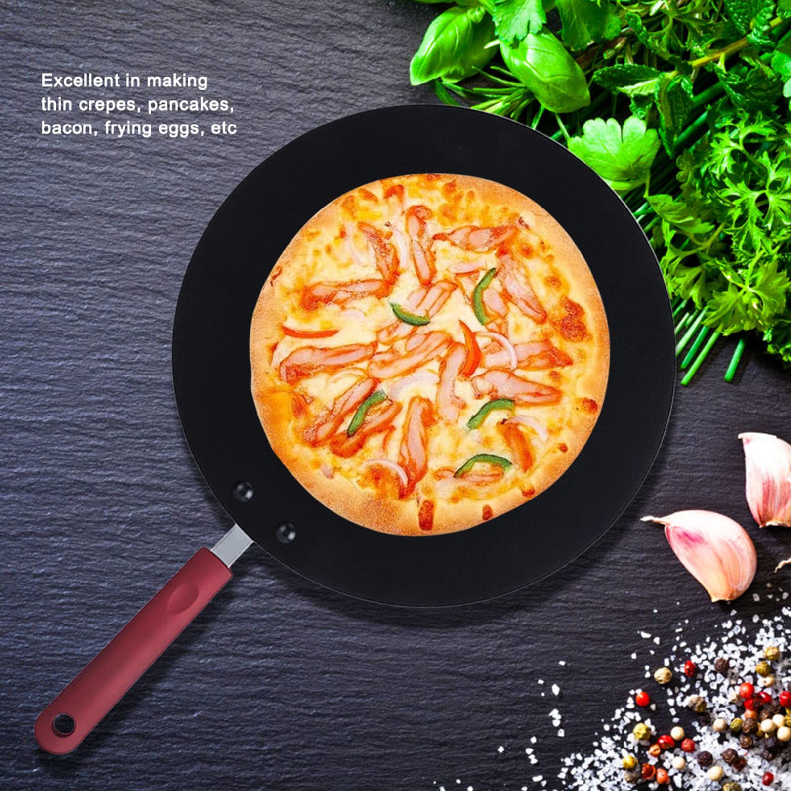 Non-Stick Portable Crepe Maker Pan with Spreader - Mini Pancake Griddle for Home Cooking, Breakfast & Desserts - Perfect for Crepe Lovers, Camping & Quick Meals