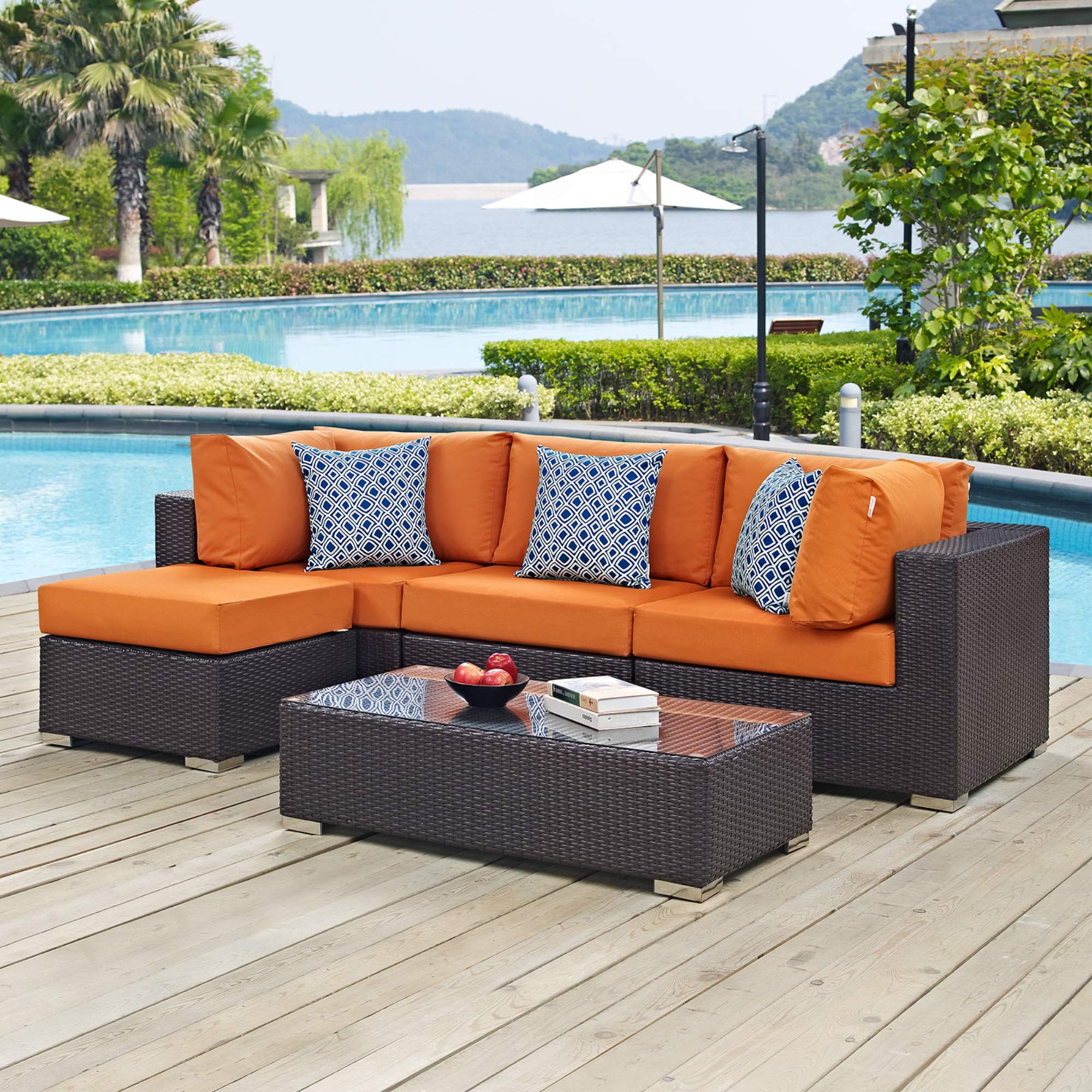 Ergode Convene 5-Piece Outdoor Sectional Sofa Set - Durable Rattan Wicker Furniture with Weather-Resistant Cushions - Perfect for Patio, Backyard, Poolside & Garden Relaxation