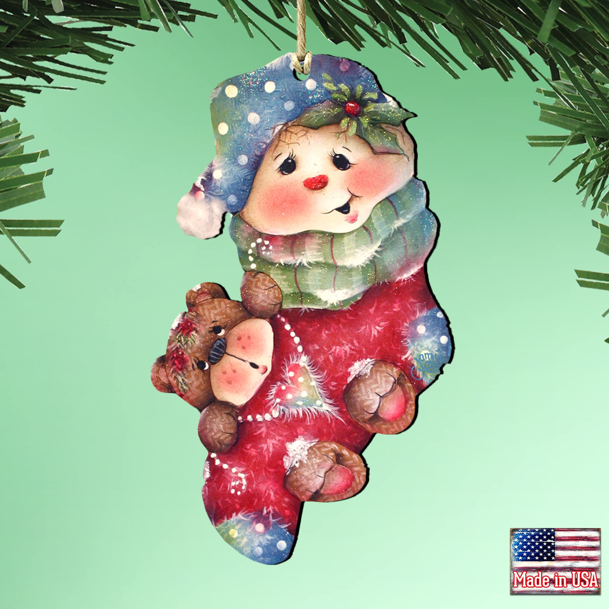 Bearly Hanging Wooden Ornament Set of 2 - Handcrafted Easter Spring Home Decor by Jamie Mills-Price - Perfect for Christmas Tree, Gift Giving & Seasonal Wall Decor