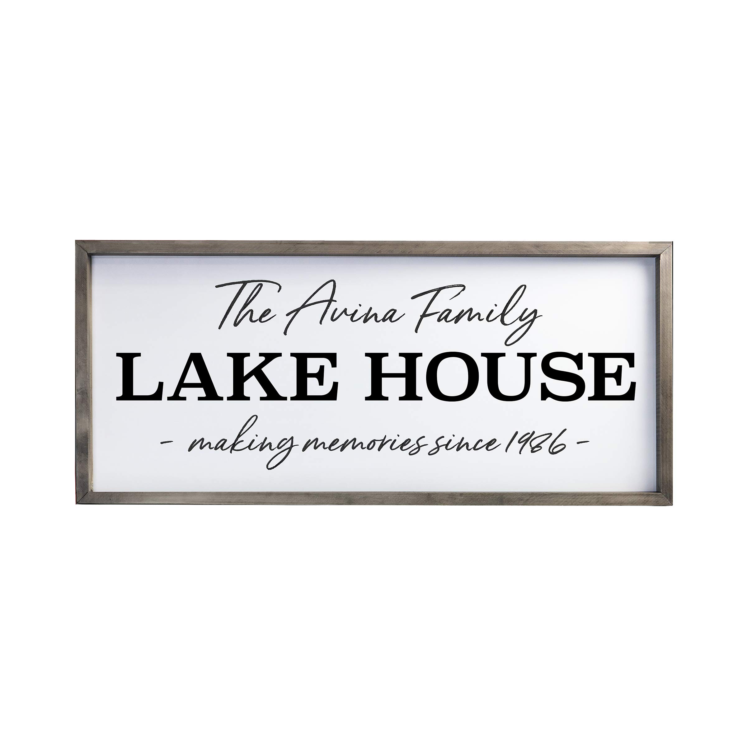 LifeSong Milestones Personalized Home Framed Shadow Box - Custom Lake House Memory Gift for Parents, Christian Wall Decor for Husband & Wife - Housewarming Gift, Table & Shelf Decor 13x30 (Gray) - Perfect for Anniversaries, Weddings & Family Keepsakes