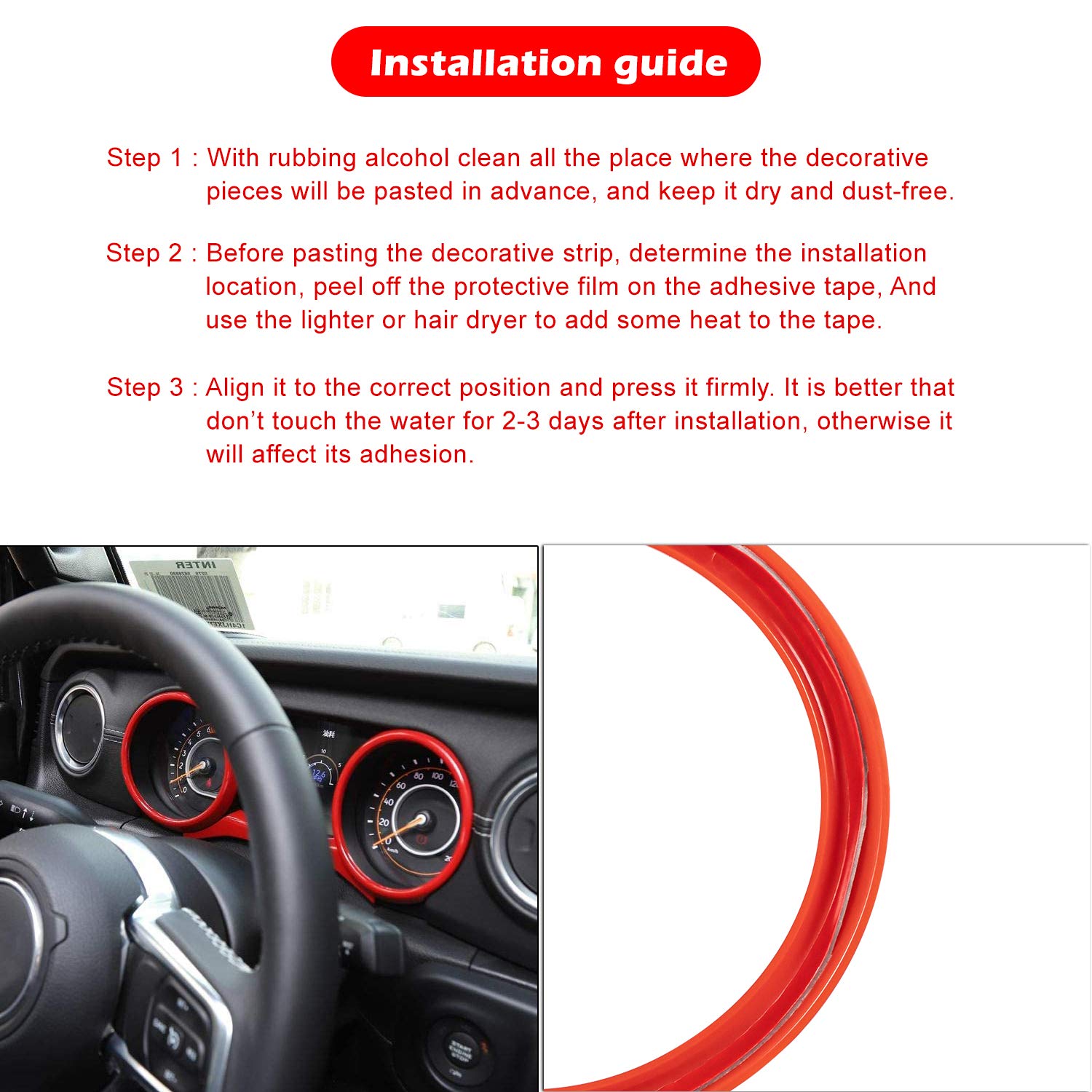 Bonbo Red Dashboard Panel Trim Cover for 2018-2023 Jeep Wrangler JL JLU & Gladiator JT - Interior Accessories Frame Upgrade - Perfect for Off-Roading & Custom Car Styling