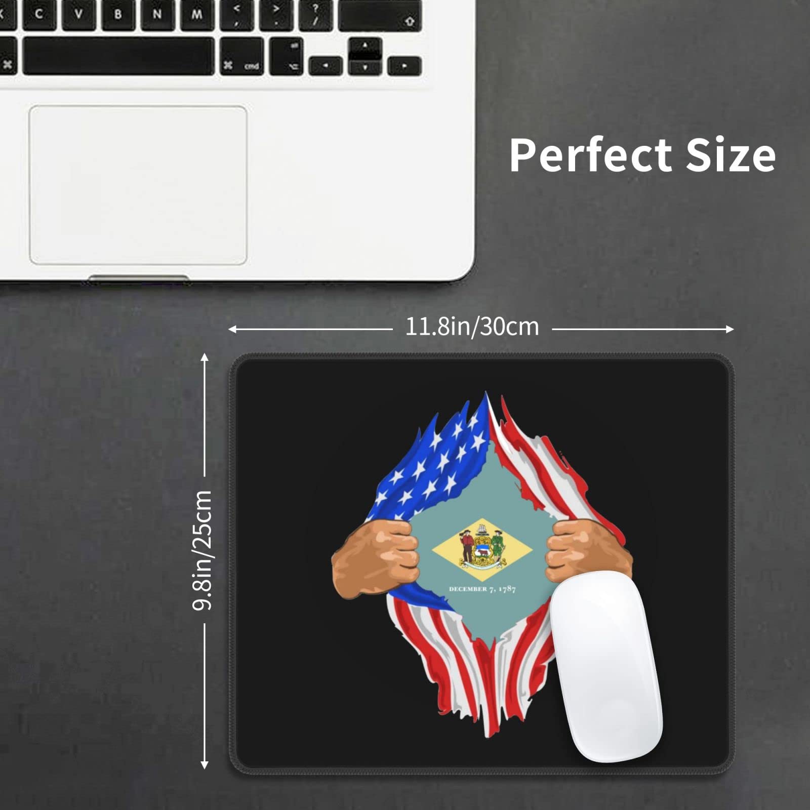 Delaware State Flag Hand-Tear Mouse Pad 10x12 Inch - Non-Slip Rubber Base Computer Mouse Mat for Office, Laptop & Gaming Desk Setup