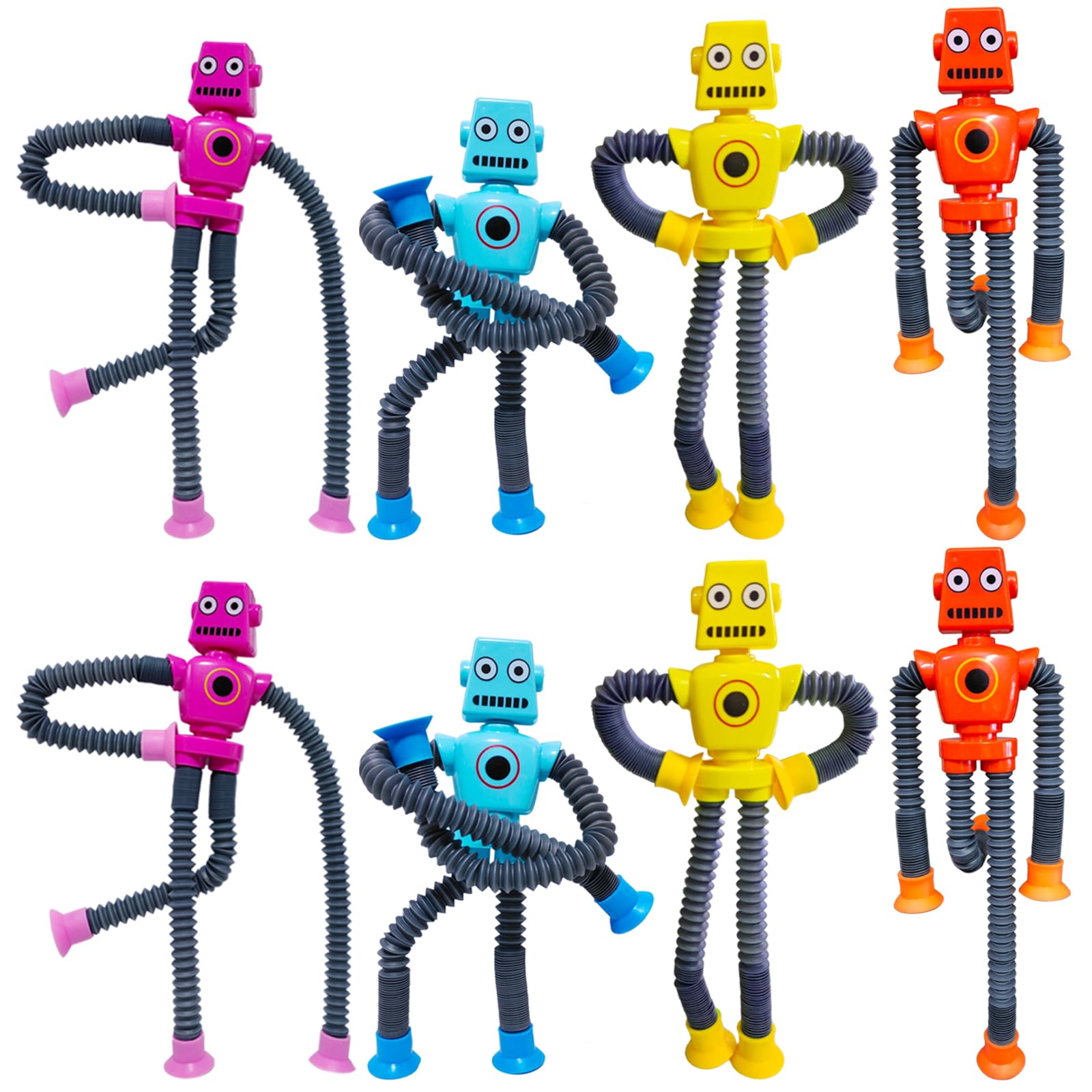 8 PCS Suction Cup Robot Toys - Shape Changing Telescopic Pop Tubes Sensory Toys for Kids, Adults, Autism & Stress Relief | Bendable Fidget Toys for Birthday Party Favors, Christmas Gifts, Classroom & Office Use