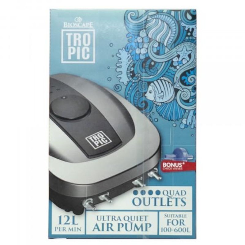 Bioscape Tropic Air Pump 8000 - Adjustable 4 Outlet Aquarium Air Pump for Fish Tank (100-600L/H) - Perfect for Freshwater & Saltwater Aquariums, Hydroponics, and Pond Aeration