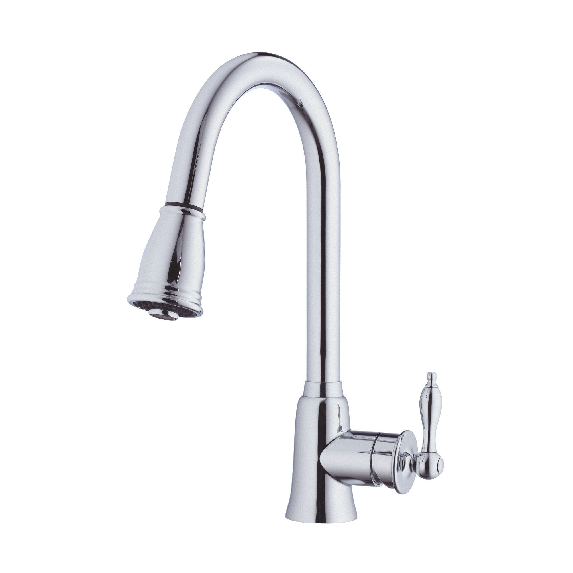 Danze Prince Chrome Single Handle Gooseneck Pull Down Spray Kitchen Faucet - Modern High Arc Design for Easy Dishwashing and Sink Cleaning in Home Kitchens