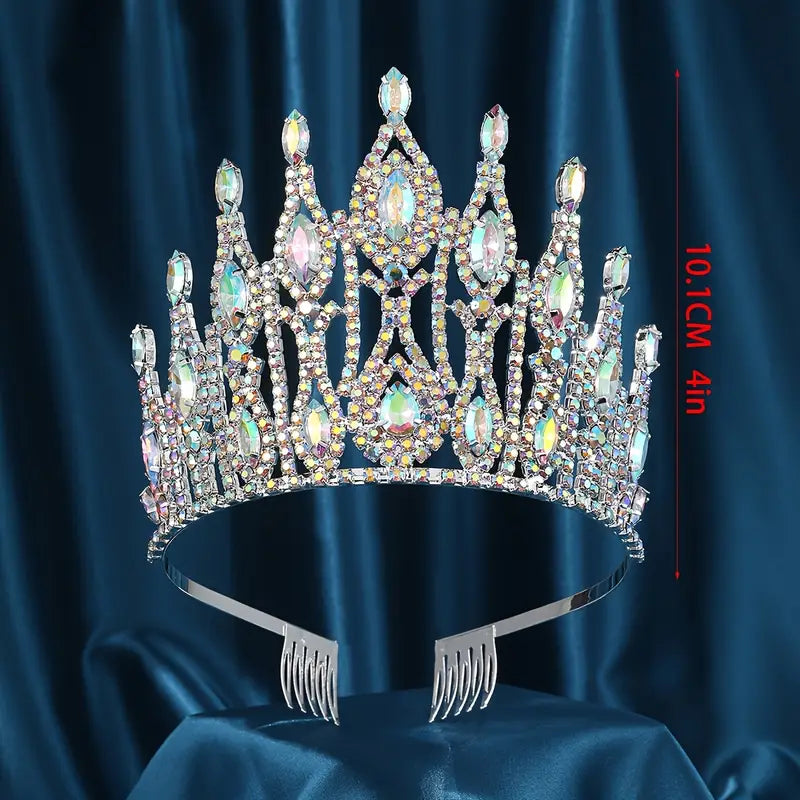 Sparkling Aurora Princess Crown with AB Crystals – Elegant Tiara for Pageants, Weddings, Prom & Birthday Parties | Perfect for Brides, Pageant Queens & Special Occasions