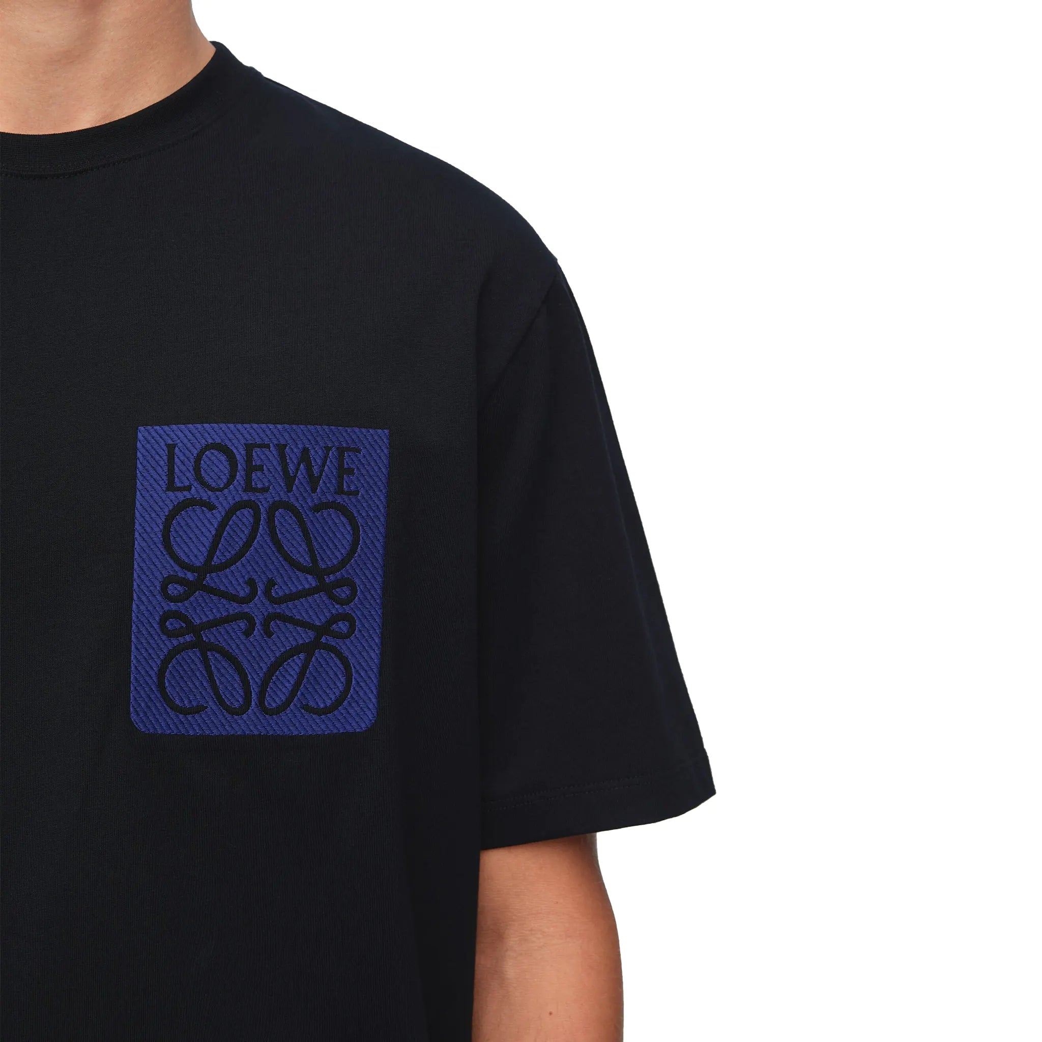 Loewe Anagram Print Fake Pocket Black and Blue T-Shirt for Men - Casual Streetwear Style for Everyday Wear