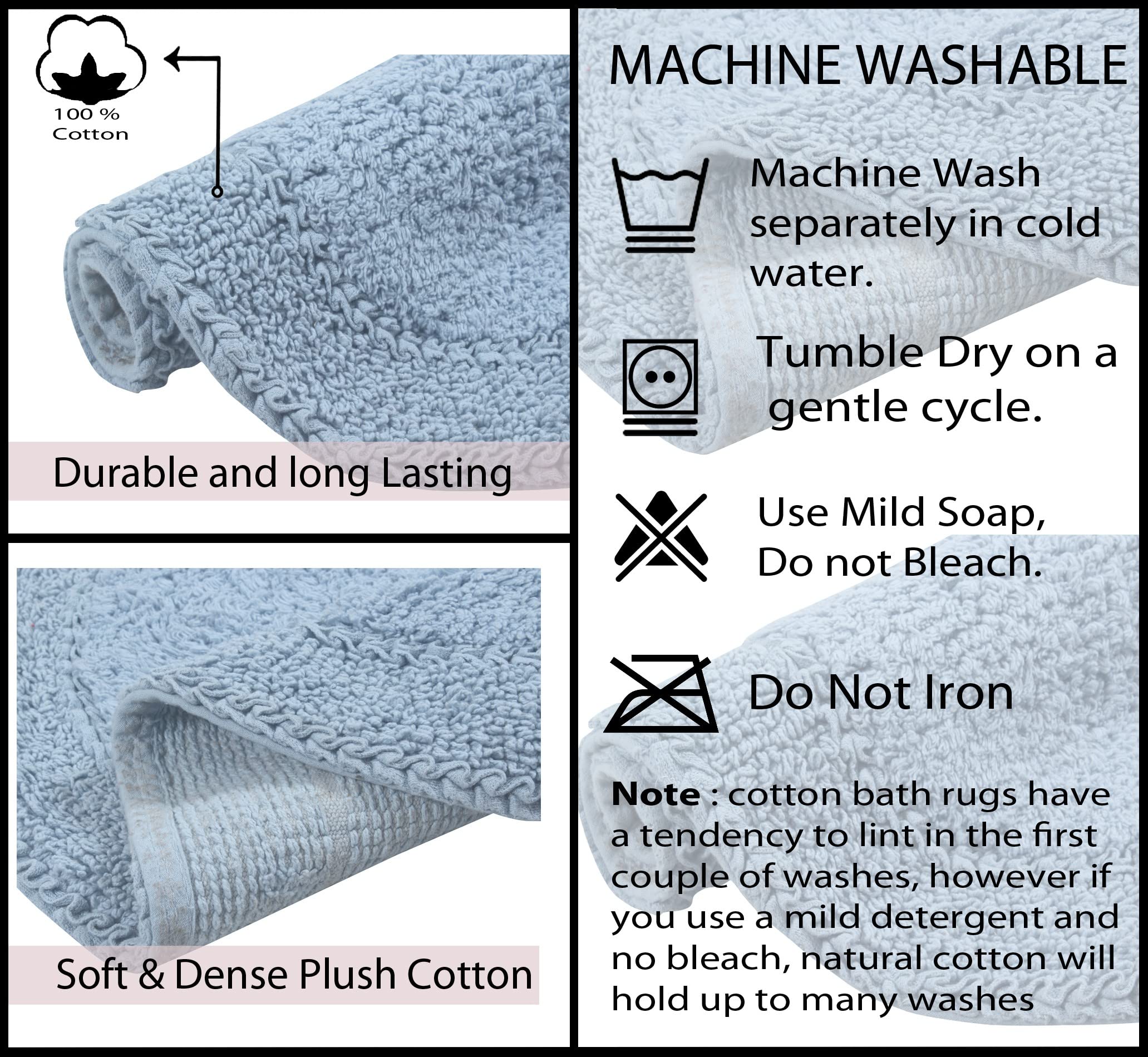 Home Weavers Double Ruffle 100% Cotton Bathroom Rugs Set - Ultra Soft, Absorbent & Washable Non-Slip Bath Mat for Bathroom & Kitchen - 17