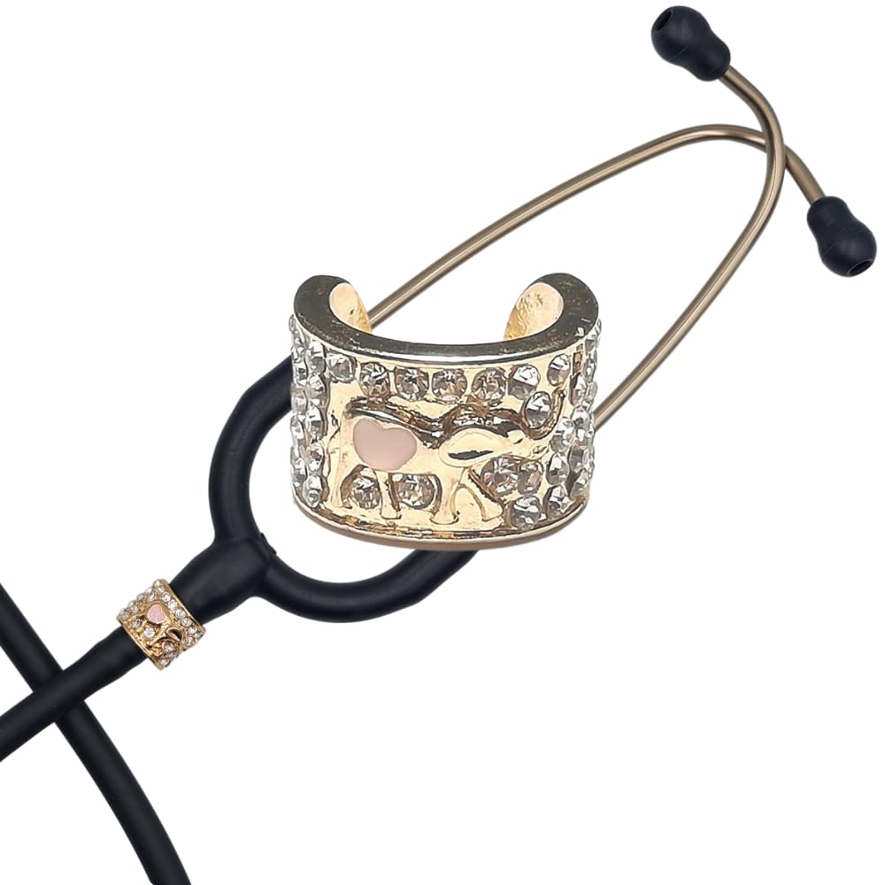Premium Stethoscope Charms Jewelry - Crystal Gold Elephant Pendant for Nurses & Medical Professionals | Perfect for ID Badge Reels, Scrubs & Medical Accessories