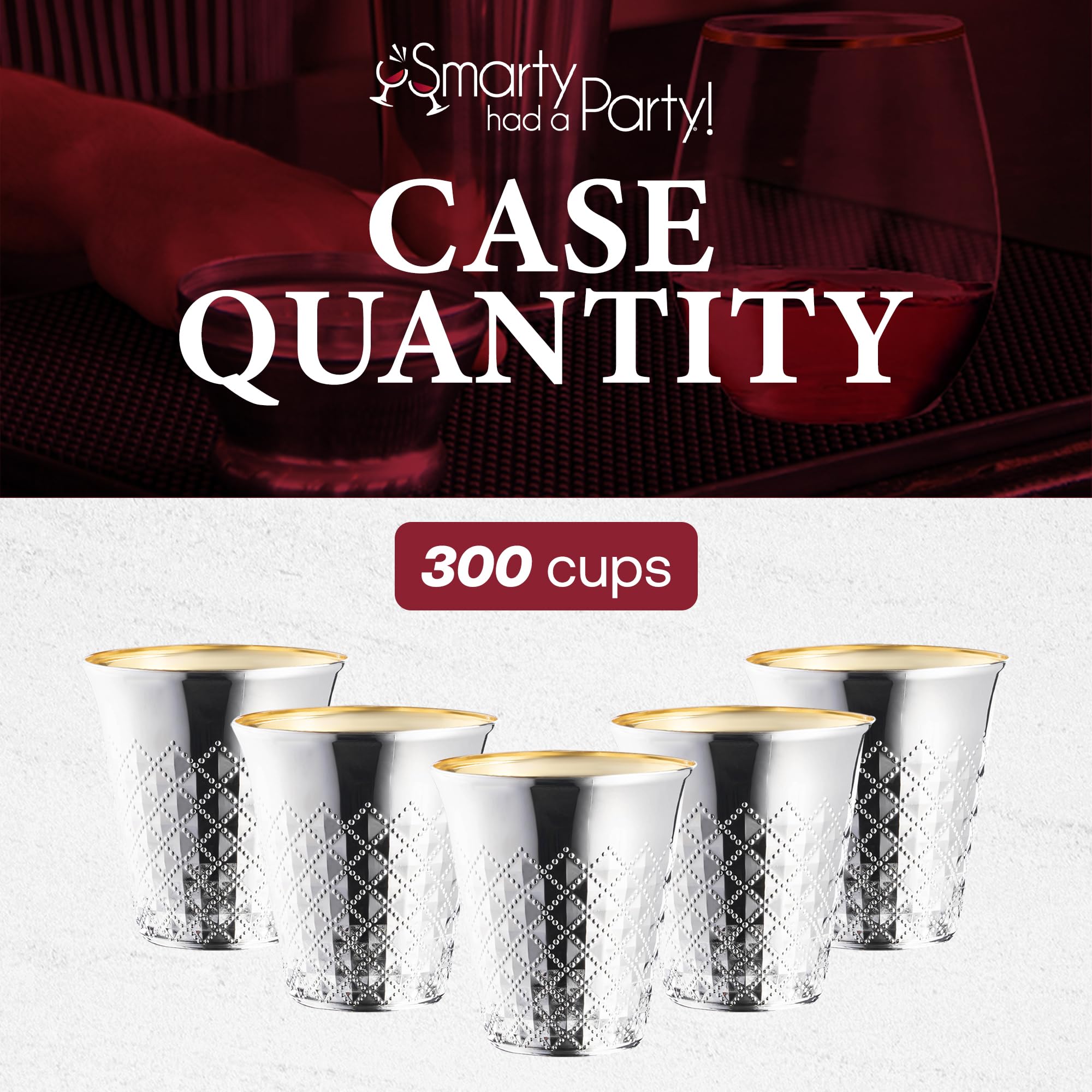 Disposable Plastic Cups - 300 Pack Shiny Metallic Aluminum Silver Round Plastic Kiddush Cups for Weddings, Parties & Special Occasions | Elegant Drinkware for Cocktails, Juice & Beverages