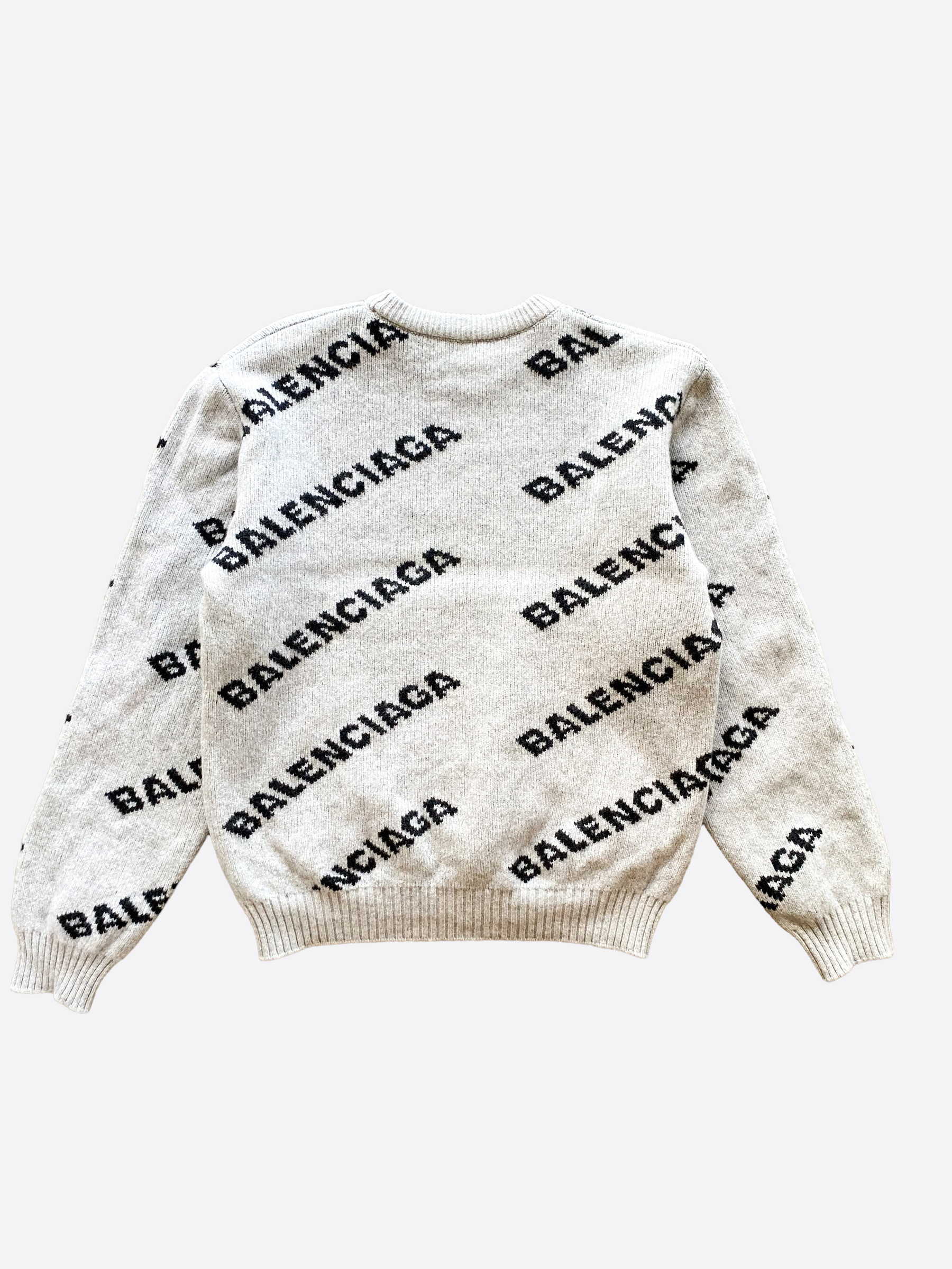 Balenciaga Grey All Over Logo Sweater for Men & Women | Trendy Oversized Pullover for Casual Wear & Street Style Fashion